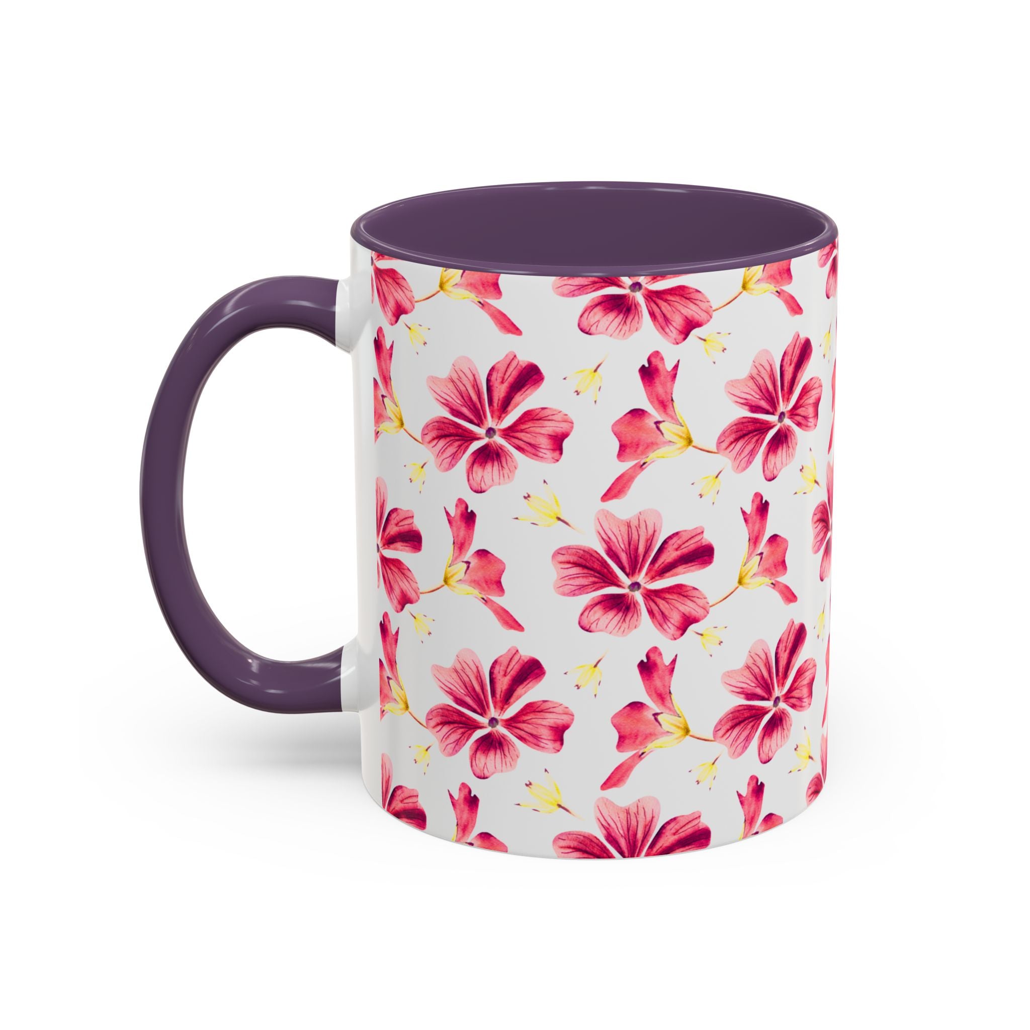 Pink Floral Accent Coffee Mug – Watercolor Hibiscus Pattern (11/15 oz)