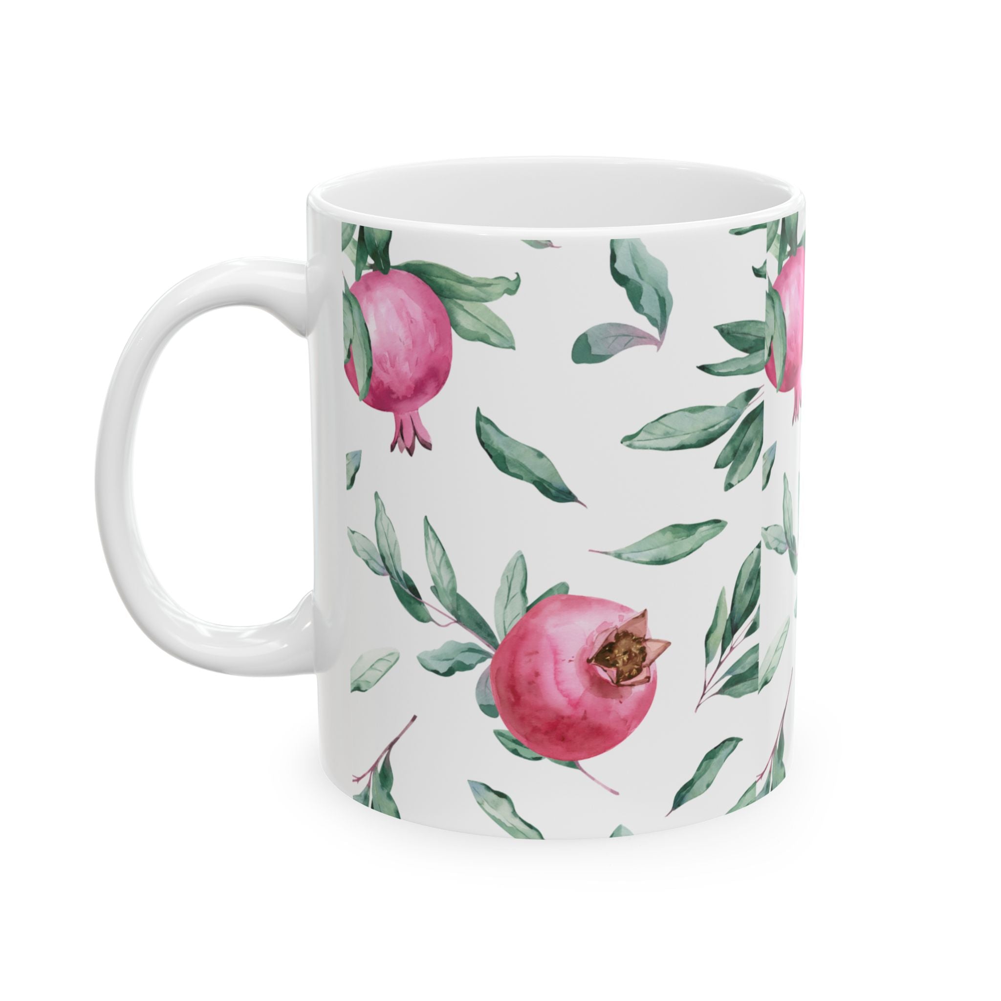 Pomegranate Watercolor Ceramic Mug — Floral Kitchen Coffee Cup (11oz & 15oz)