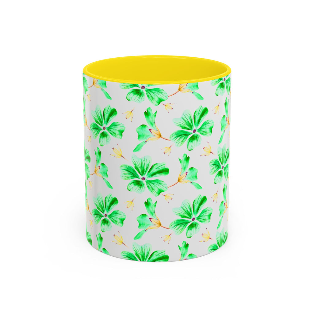 Green Watercolor Hibiscus Accent Coffee Mug – Tropical Floral Ceramic Mug