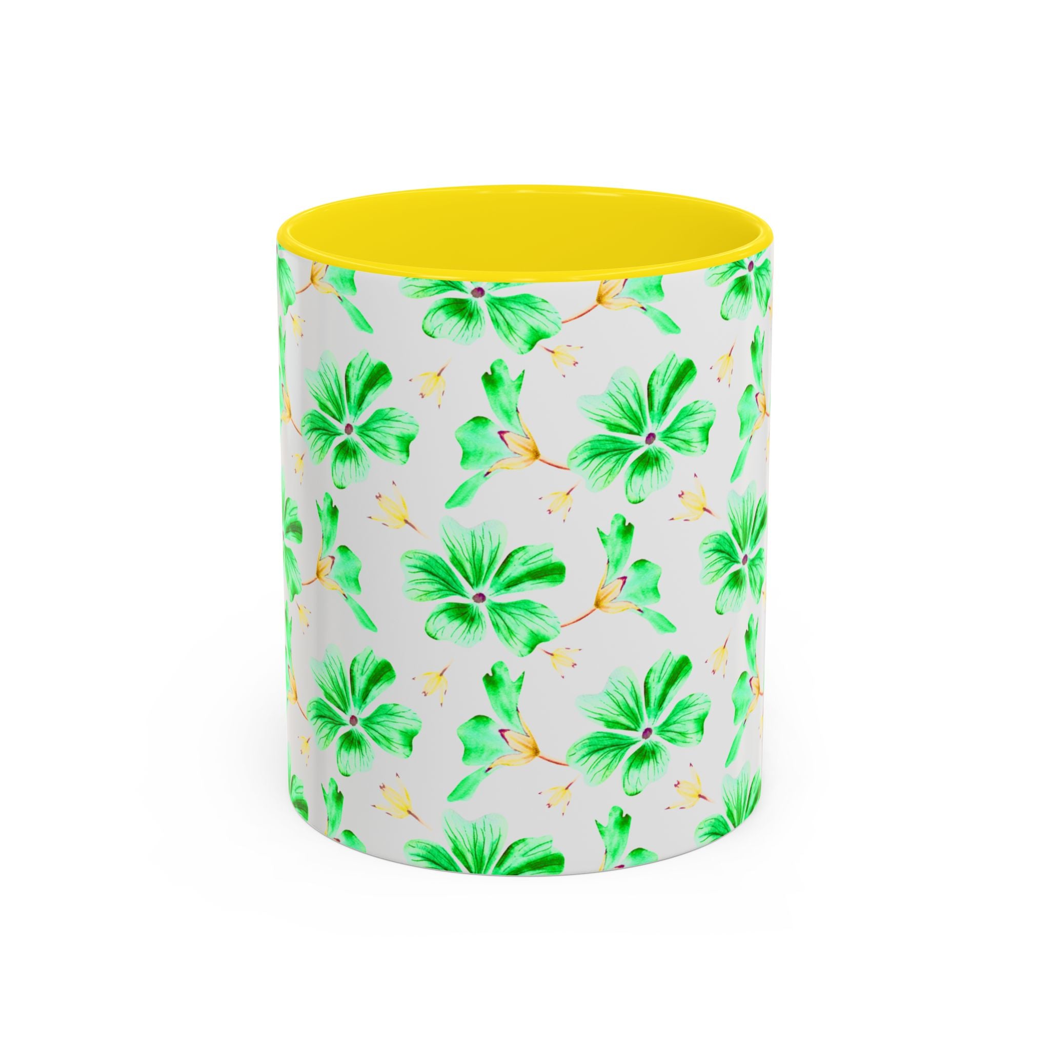 Green Watercolor Hibiscus Accent Coffee Mug – Tropical Floral Ceramic Mug