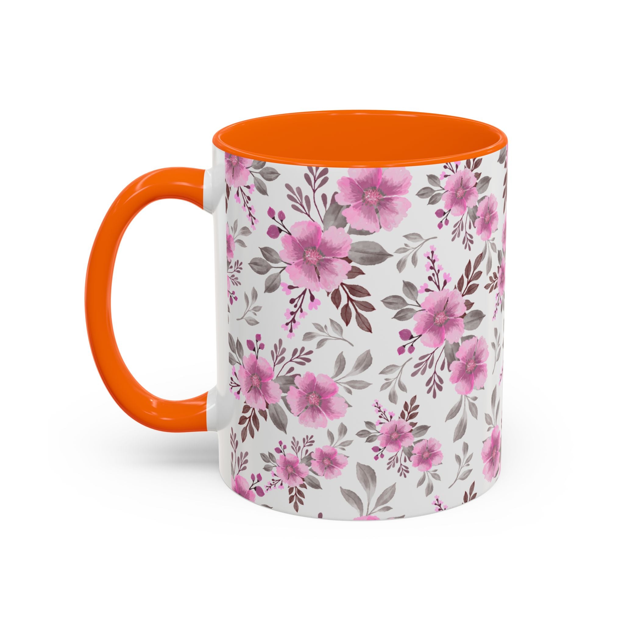 Pink Floral Accent Coffee Mug — Ceramic Rose Pattern 11/15oz