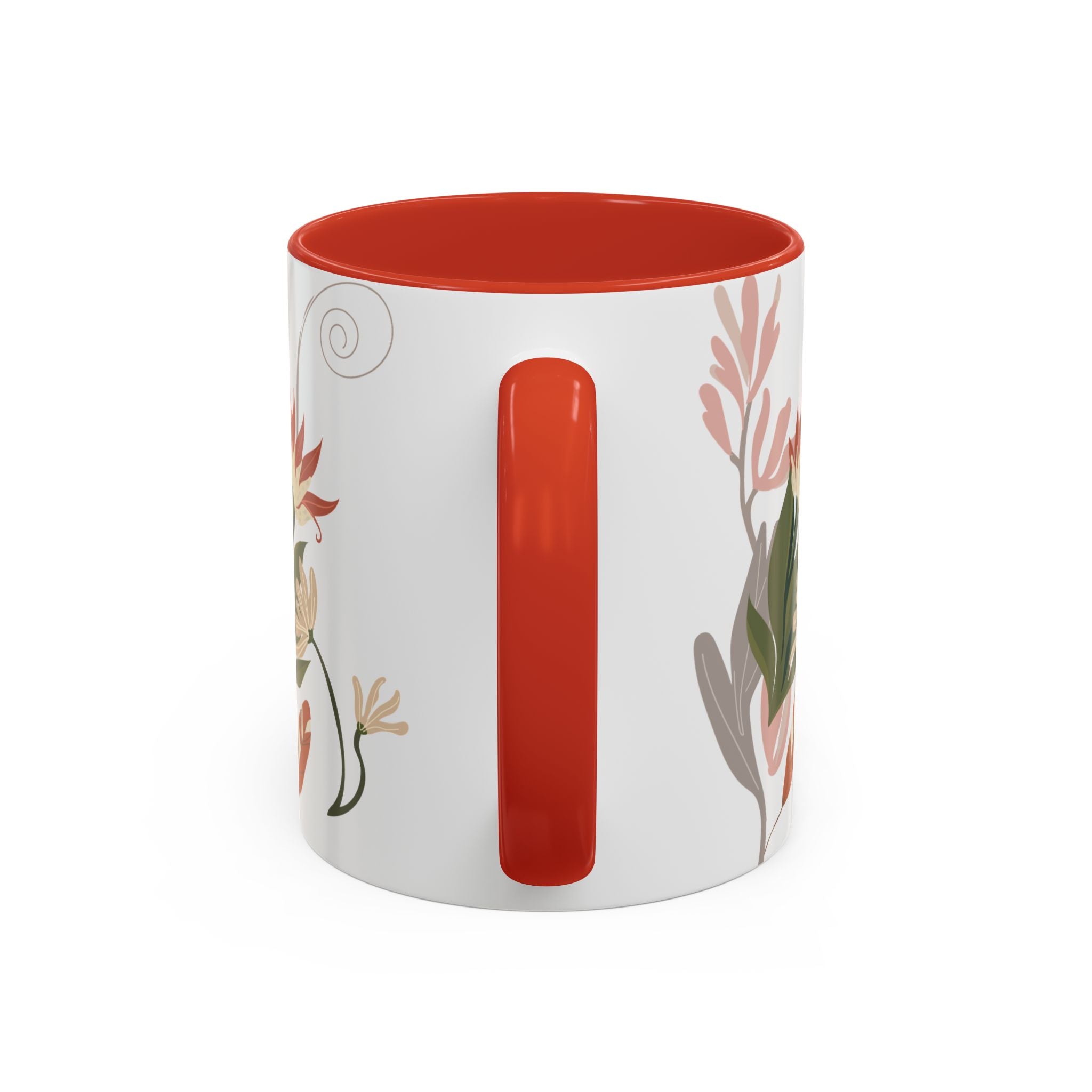 Floral Accent Coffee Mug – Botanical Pink & Green Pattern (11/15oz)