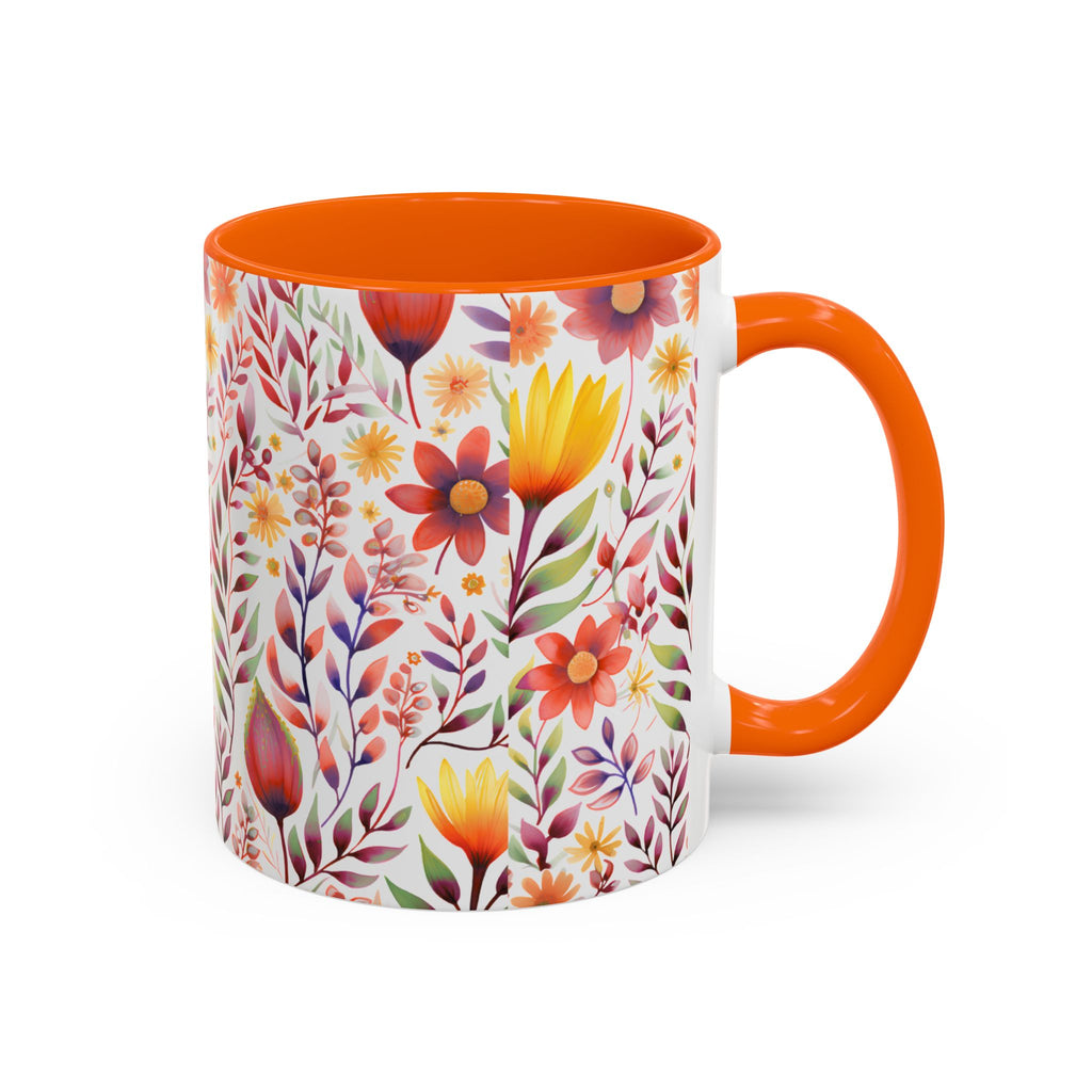 Floral Watercolor Accent Coffee Mug — Colorful Spring Blossom 11/15oz