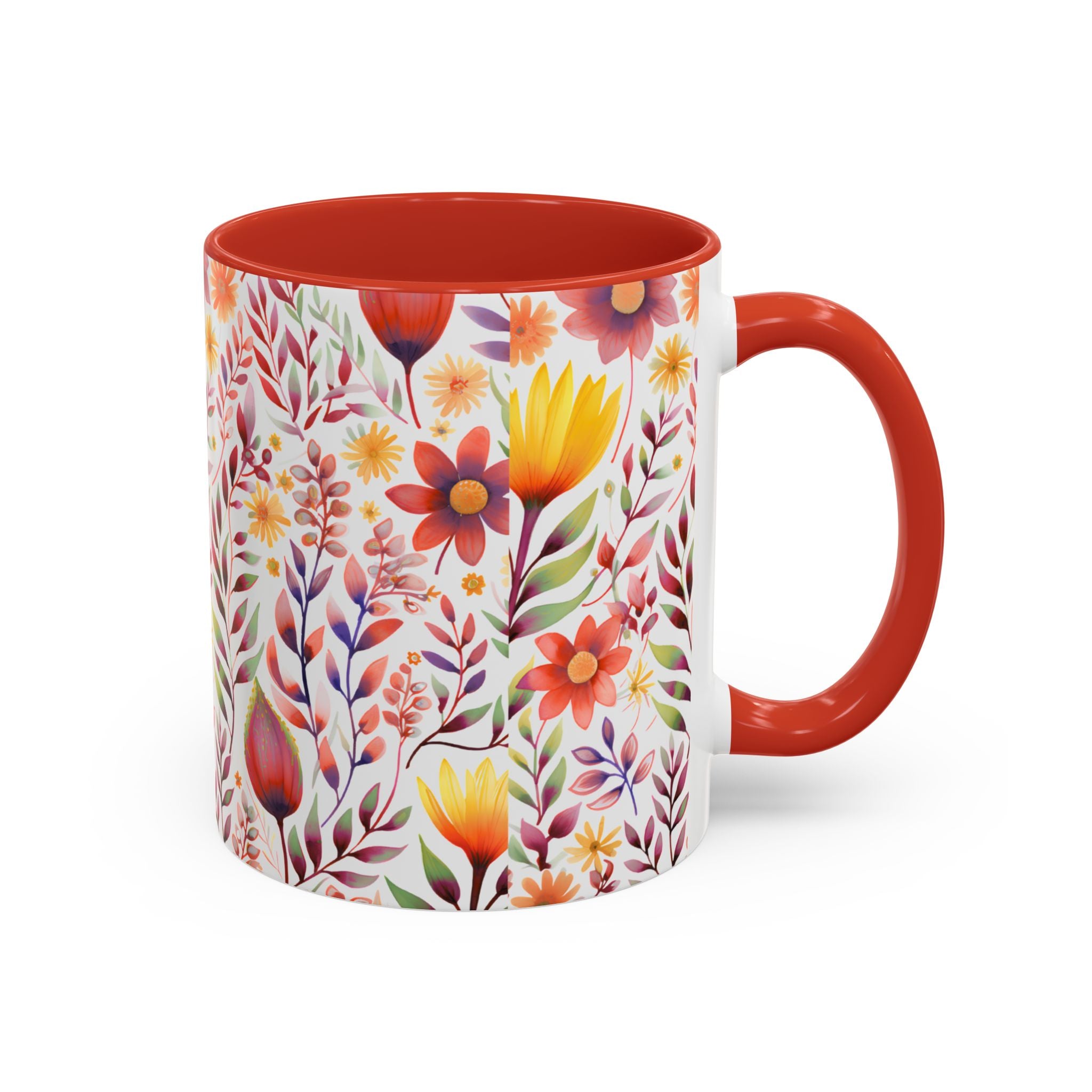 Floral Accent Coffee Mug – Colorful Watercolor Garden Design (11/15oz)