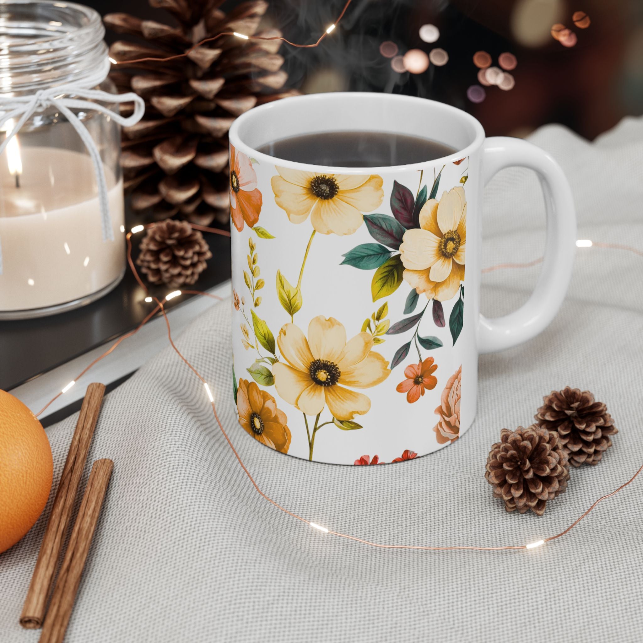 Floral Watercolor Ceramic Mug — Vintage Spring Blossom Coffee Cup (11oz/15oz)