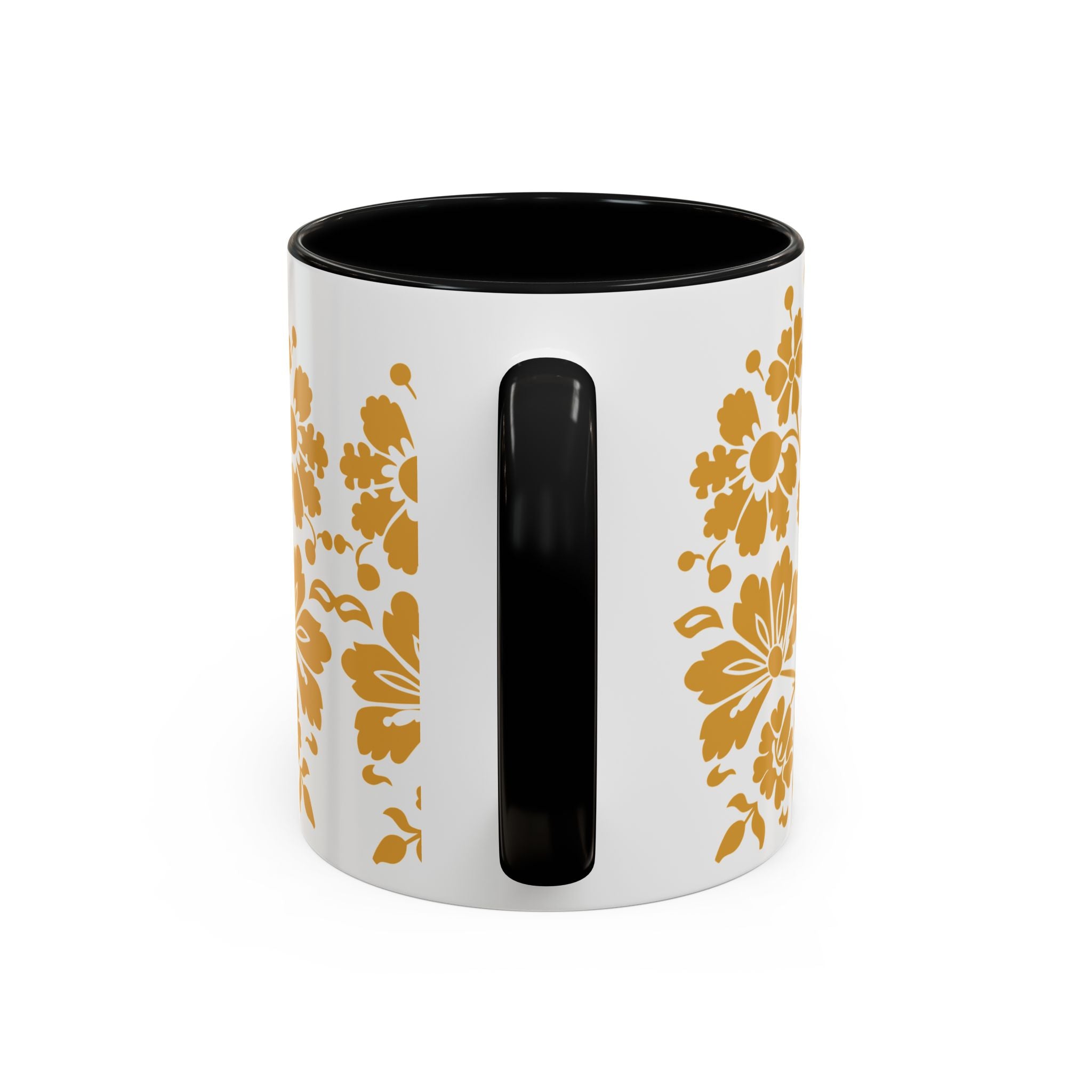 Gold Floral Accent Coffee Mug — Elegant Damask 11/15oz Ceramic