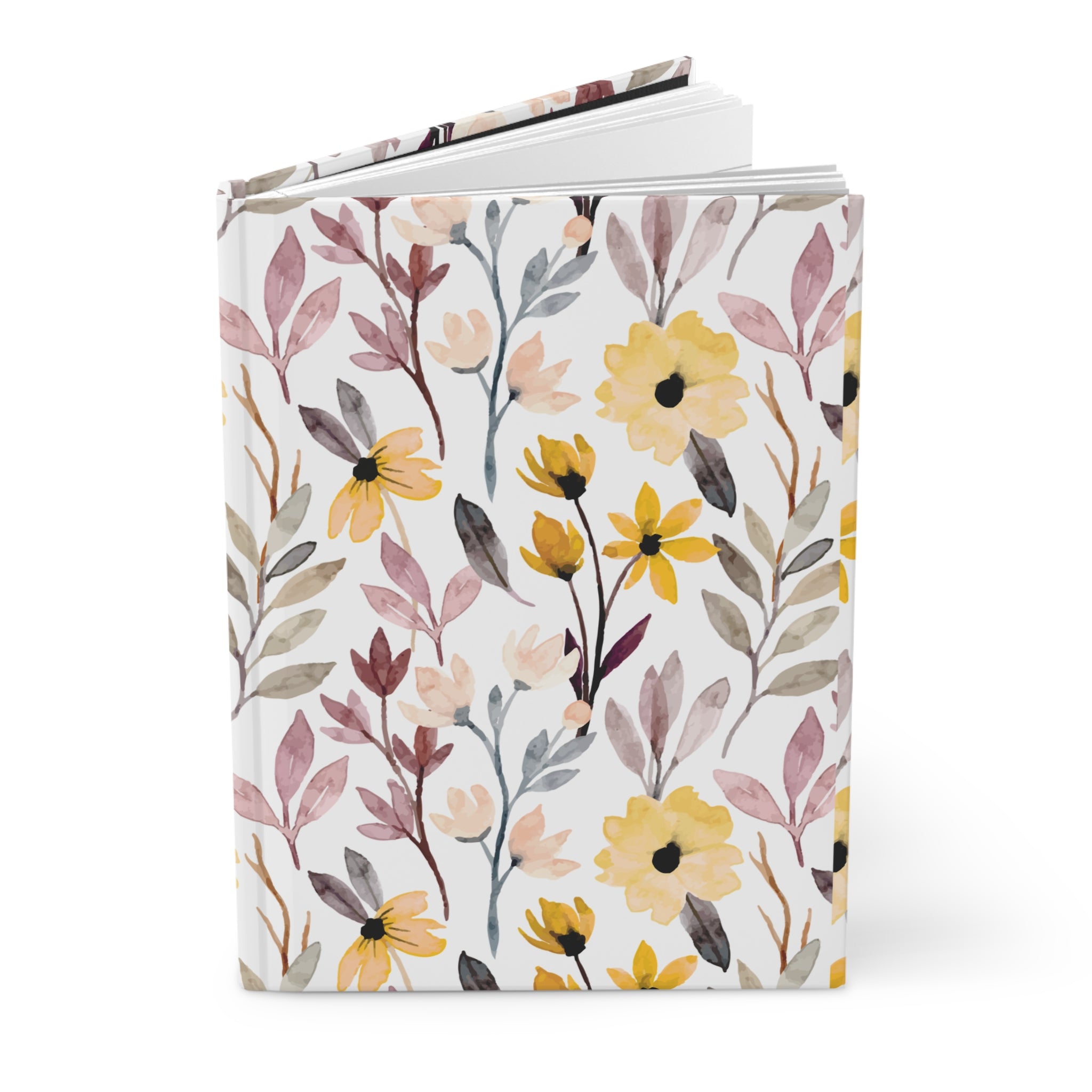 Floral Watercolor Hardcover Journal – Yellow & Blush Botanical Notebook