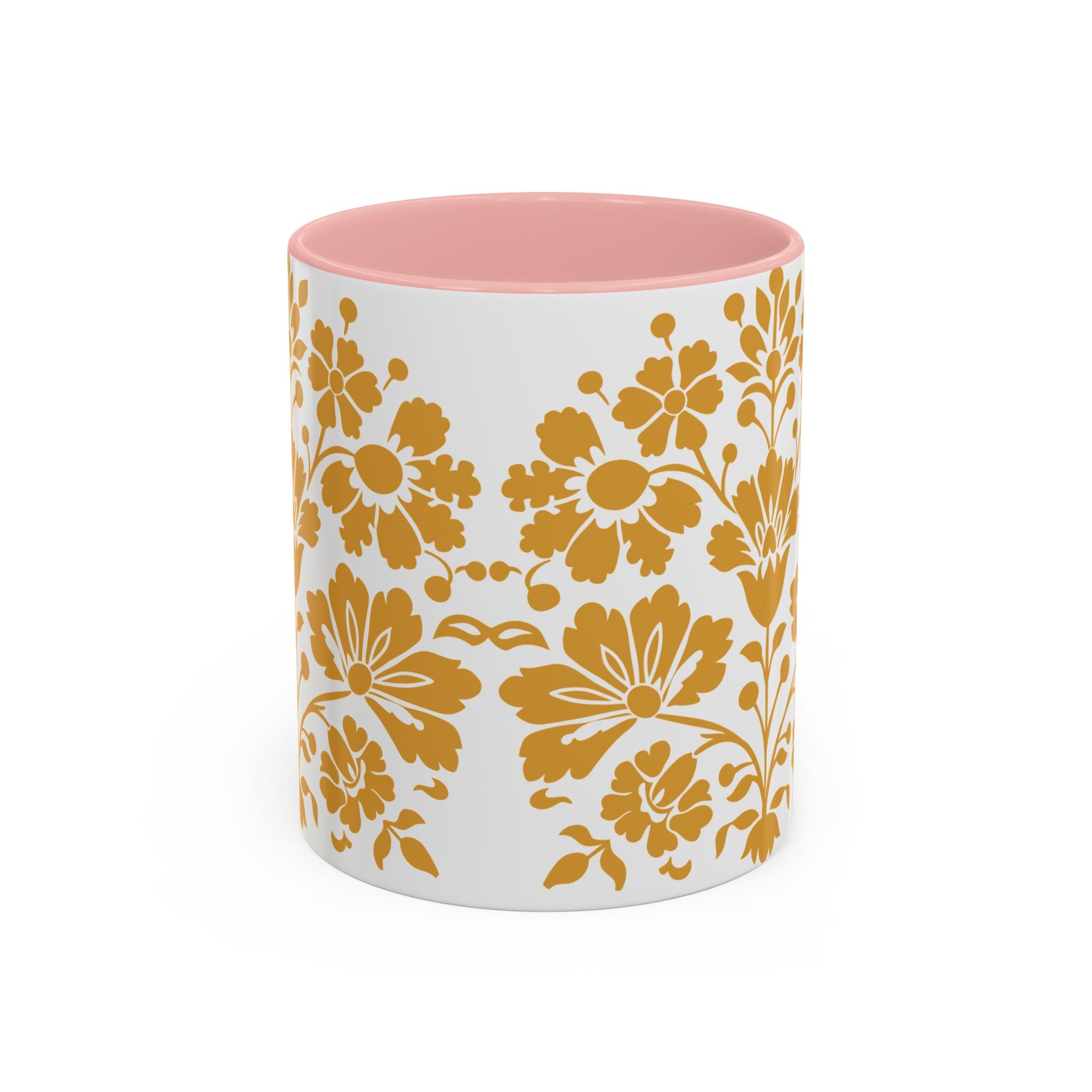 Gold Floral Accent Coffee Mug — Elegant Damask 11/15oz Ceramic