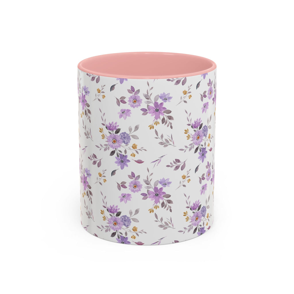 Floral Lavender Accent Coffee Mug — Purple Vintage Rose Pattern (11/15oz)