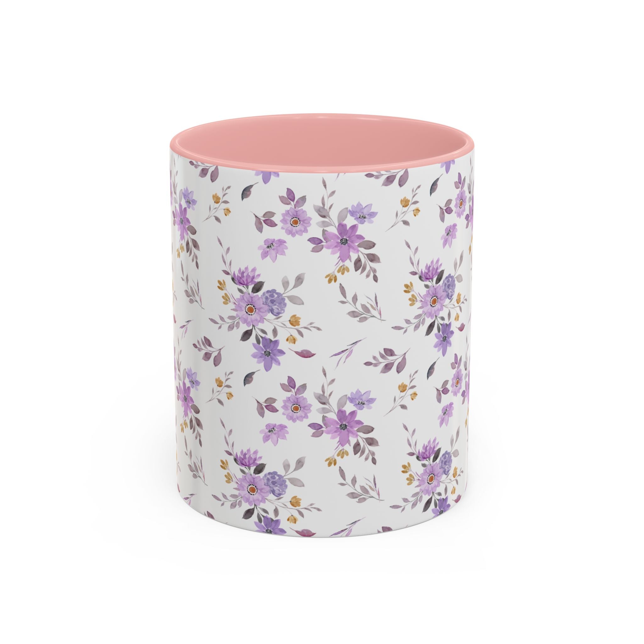 Floral Lavender Accent Coffee Mug — Purple Vintage Rose Pattern (11/15oz)