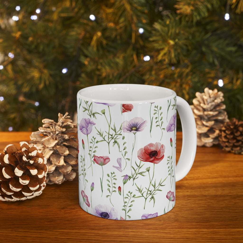 Floral Watercolor Poppy Mug — Botanical 11oz & 15oz Ceramic Coffee Cup