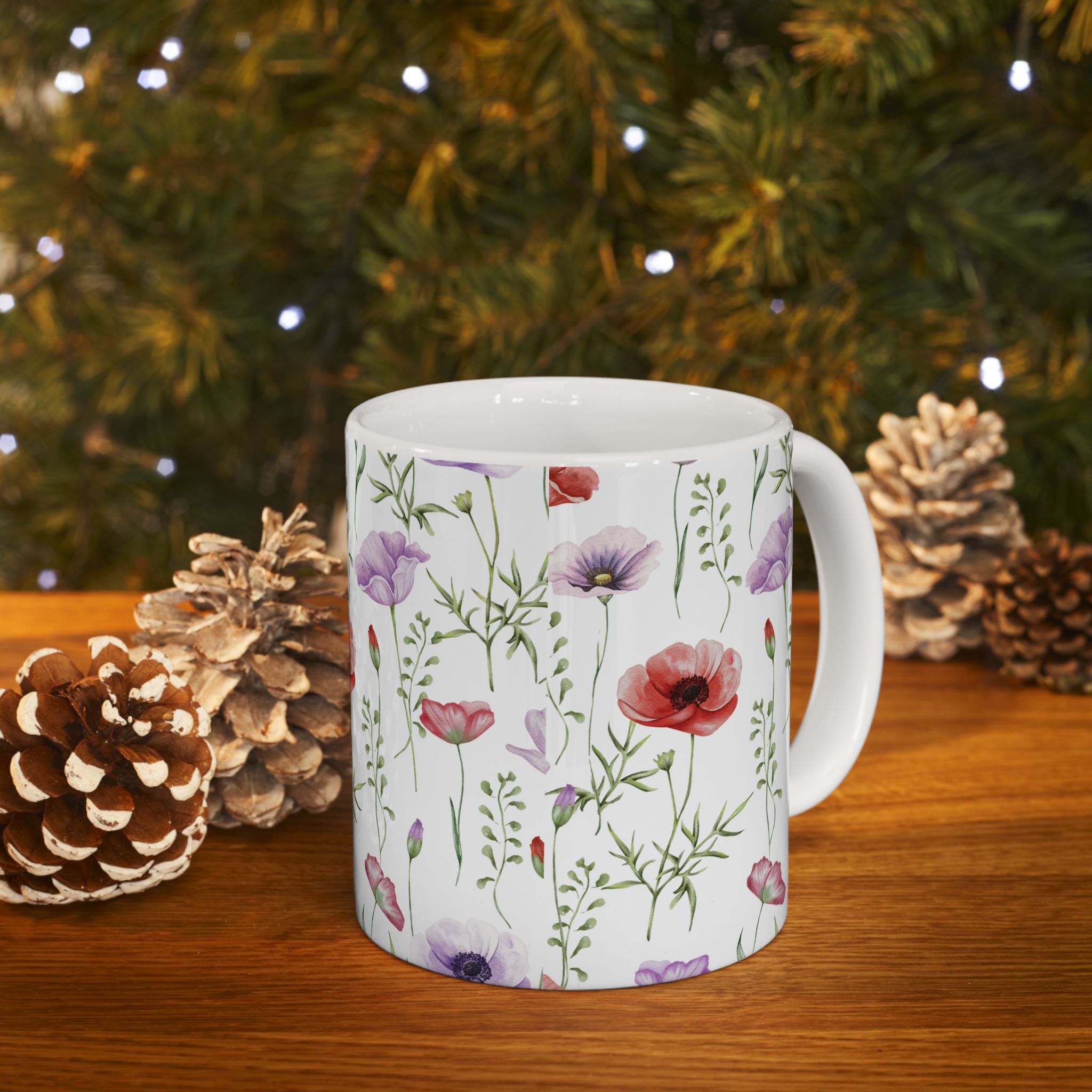 Floral Watercolor Poppy Mug — Botanical 11oz & 15oz Ceramic Coffee Cup