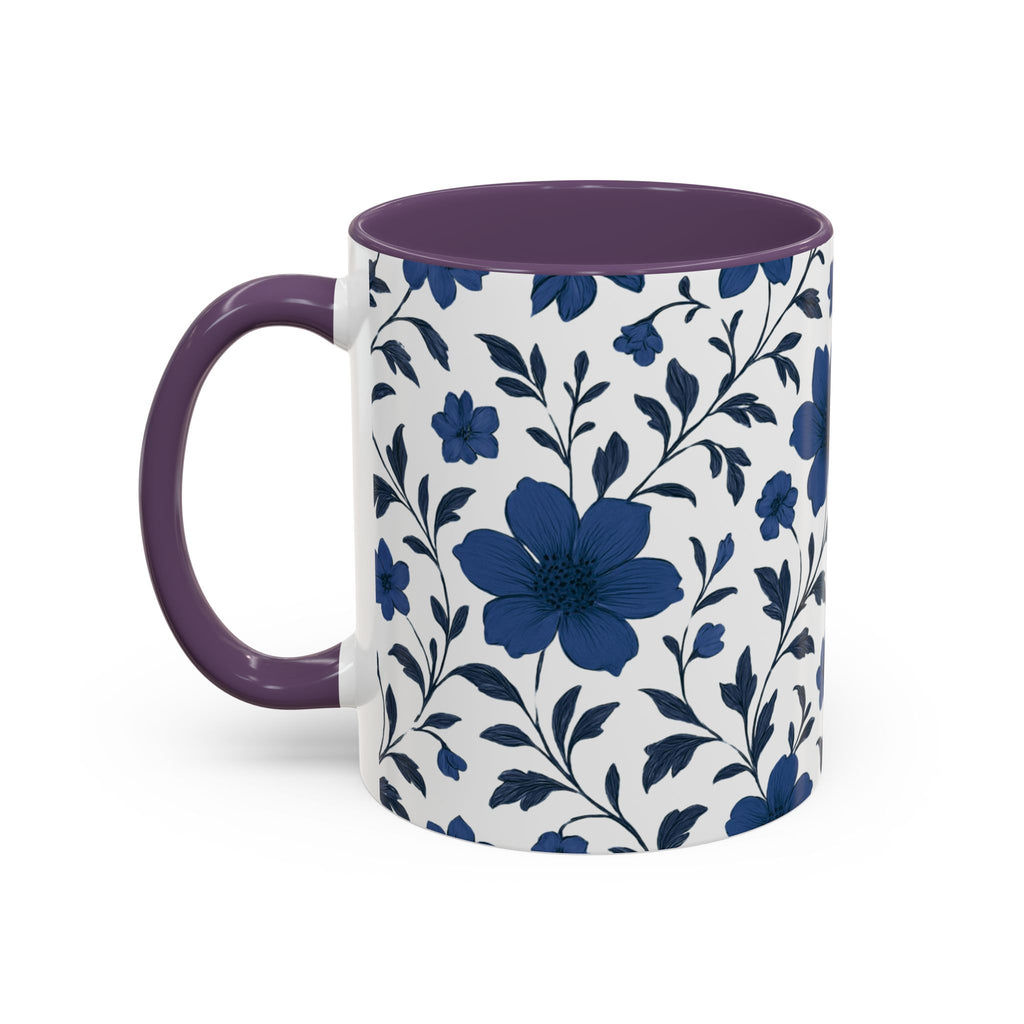 Blue Floral Accent Coffee Mug — Navy Blossom Pattern (11/15 oz)
