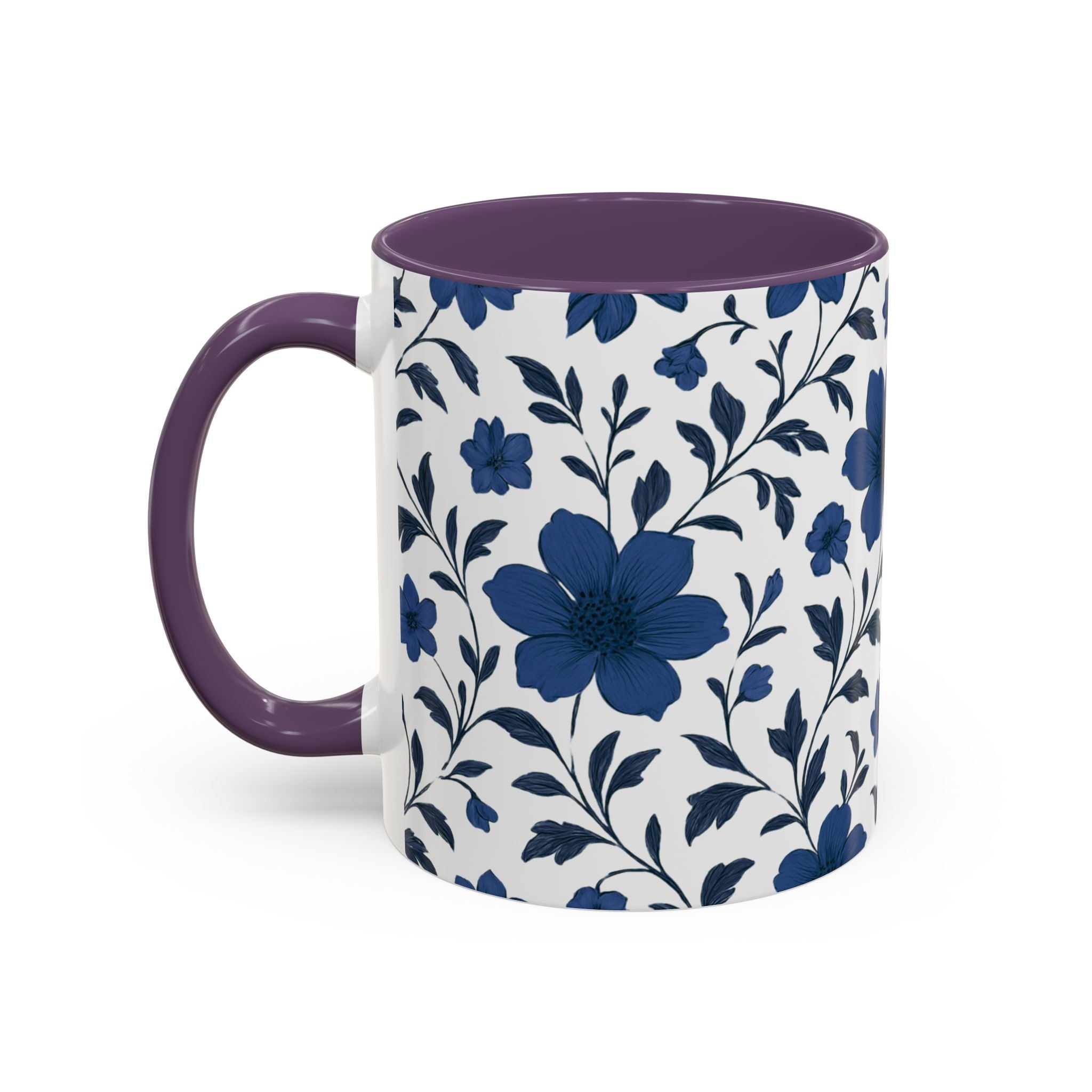 Blue Floral Accent Coffee Mug — Navy Blossom Pattern (11/15 oz)