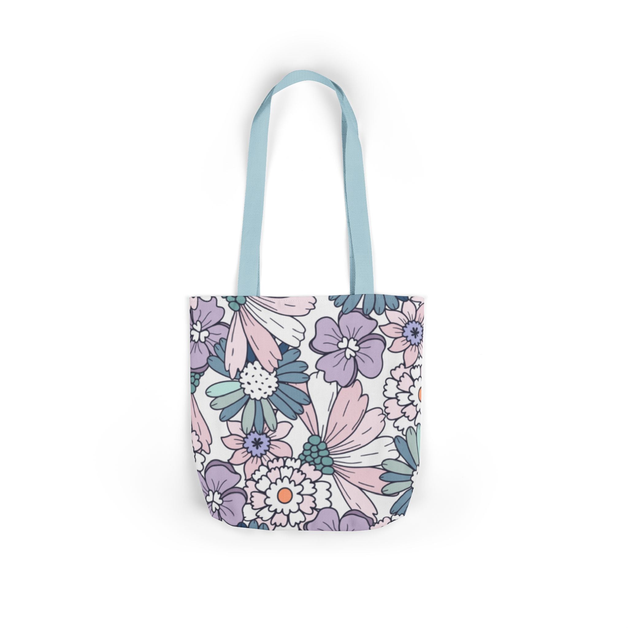 Floral Canvas Tote Bag — Pastel Daisy Garden Print