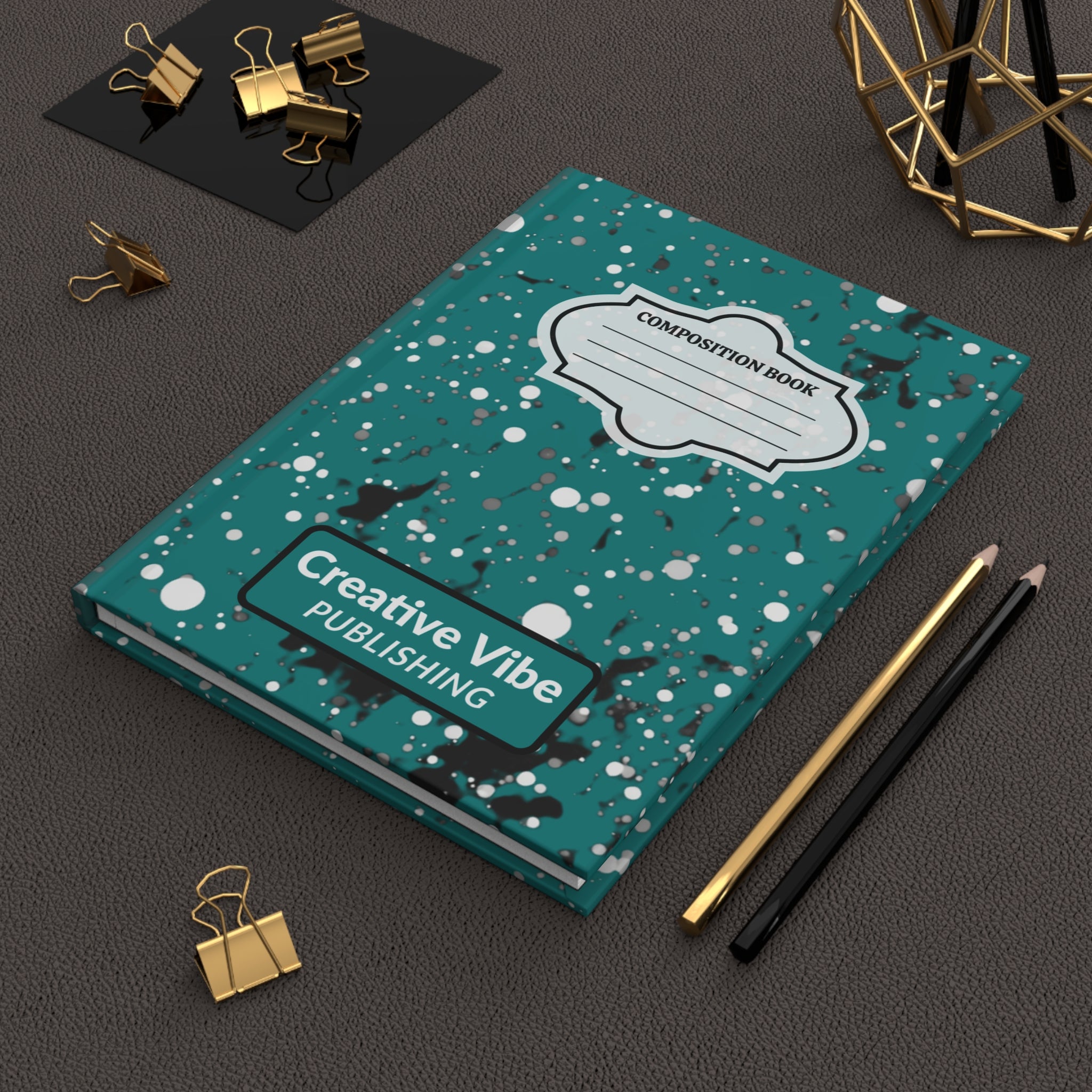Hardcover Journal — Teal Splatter Composition Book with “Creative Vibe Publishing”