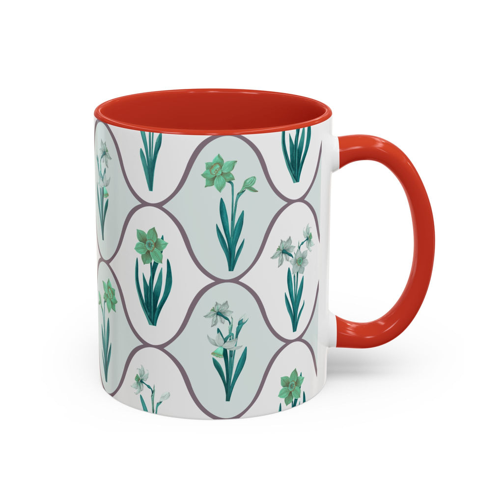Floral Tile Accent Coffee Mug — Green Botanical Pattern (11/15 oz)