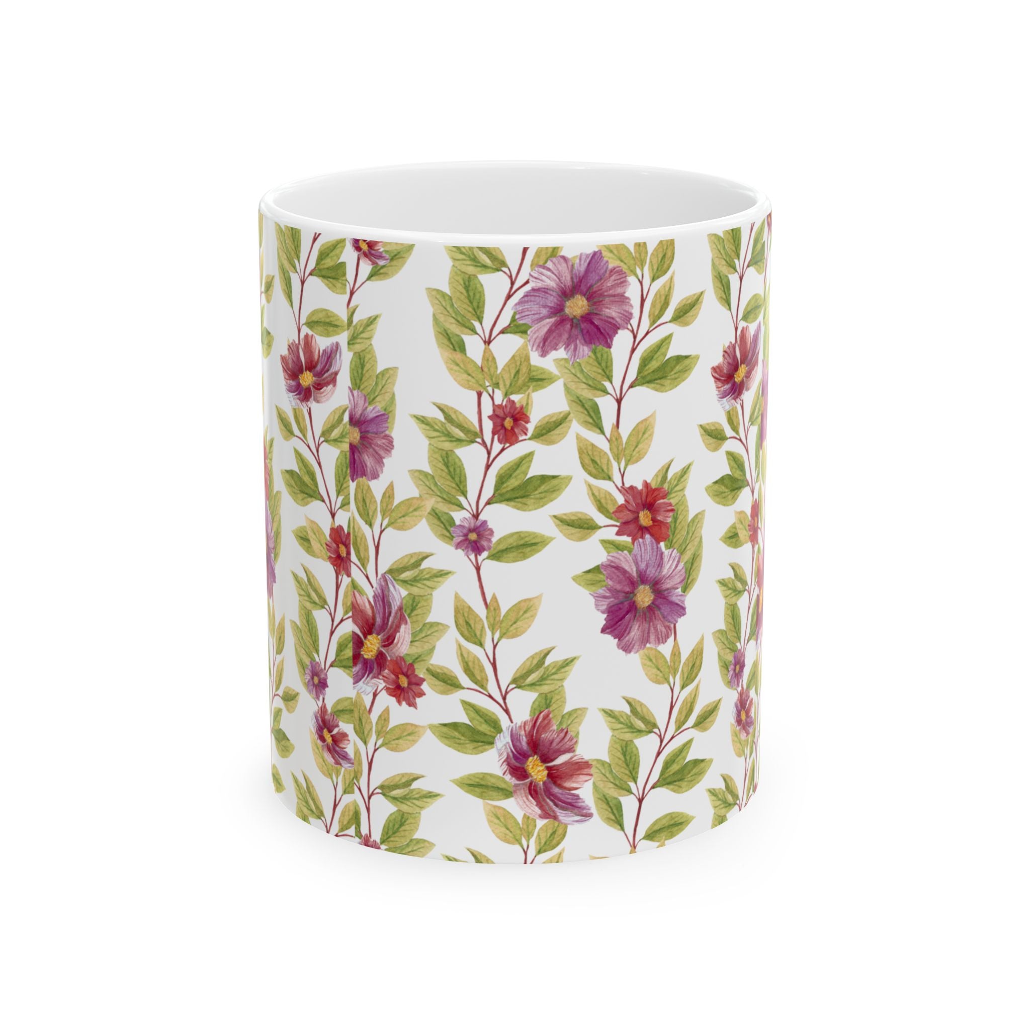 Floral Vine Ceramic Mug — Purple Garden Pattern (11oz & 15oz)