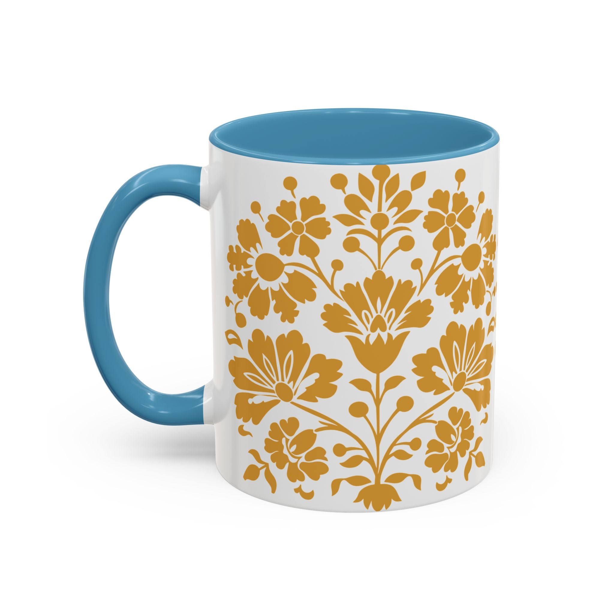 Gold Floral Accent Coffee Mug — Elegant Damask 11/15oz Ceramic