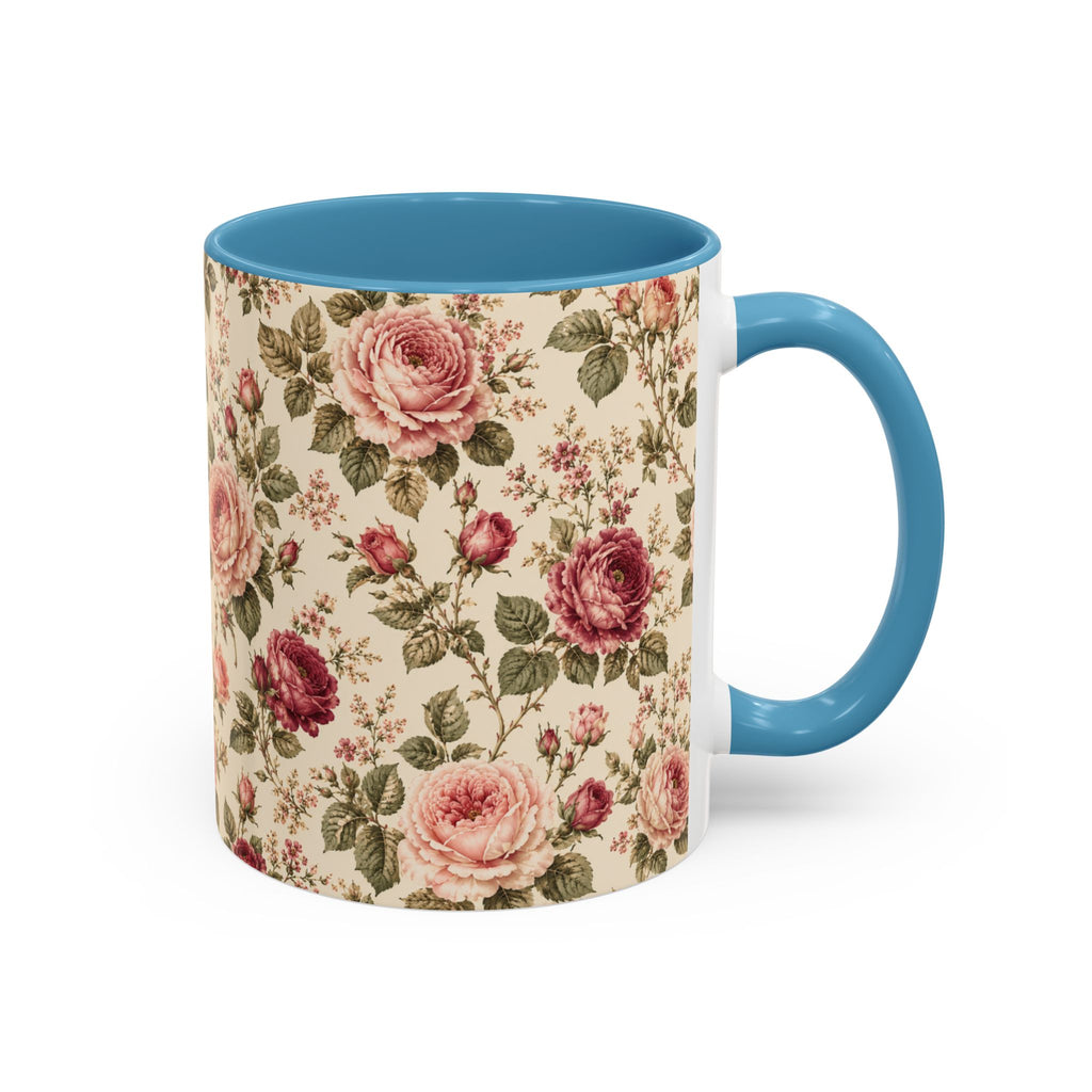 Vintage Rose Accent Coffee Mug – Floral 11/15oz Ceramic Cup
