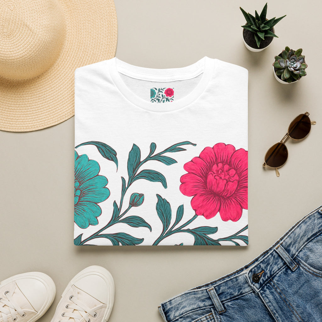 Floral Garden Tee — Bold Pink & Teal Blooms T-Shirt
