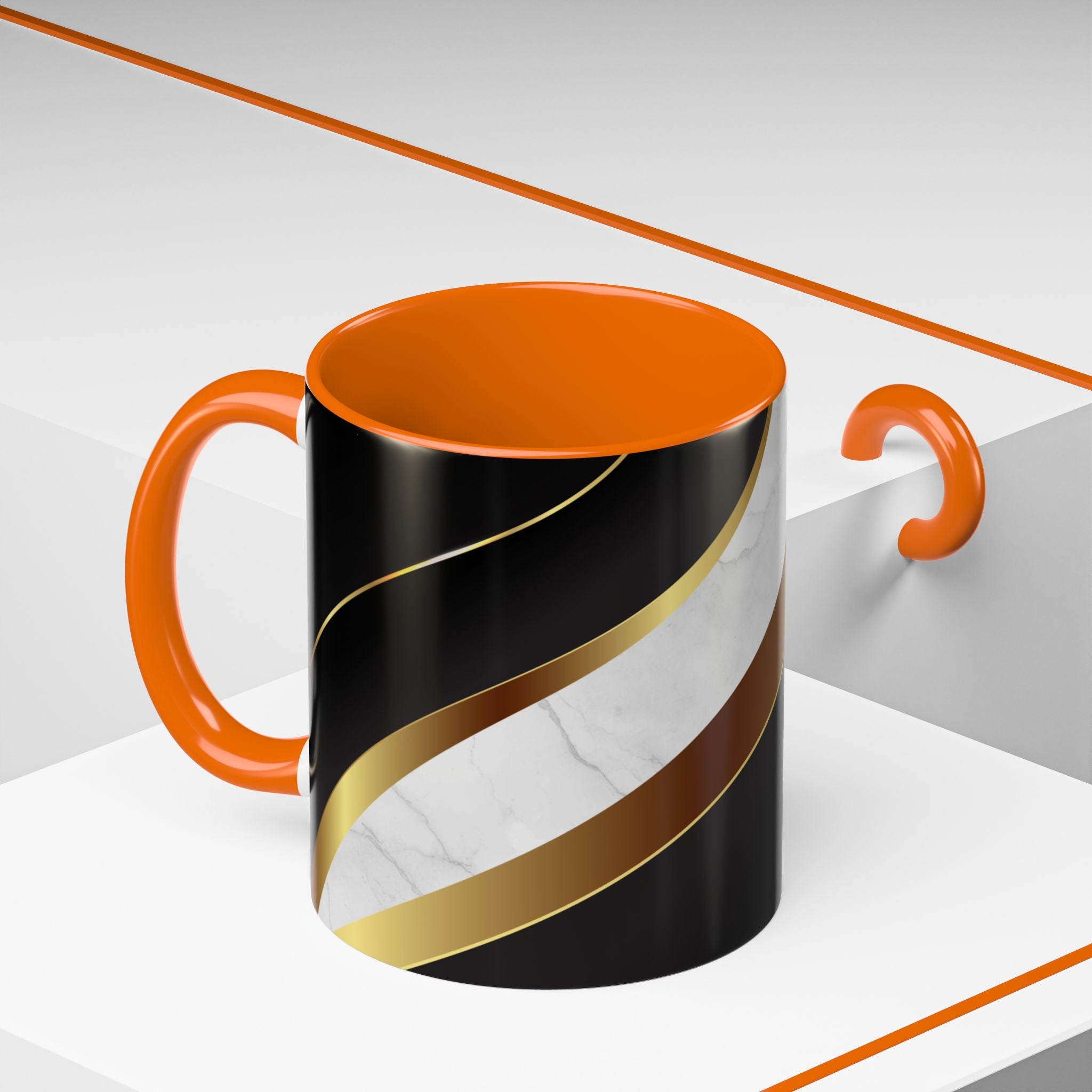 Black Marble Accent Coffee Mug — Gold Ribbon Elegance (11/15oz)