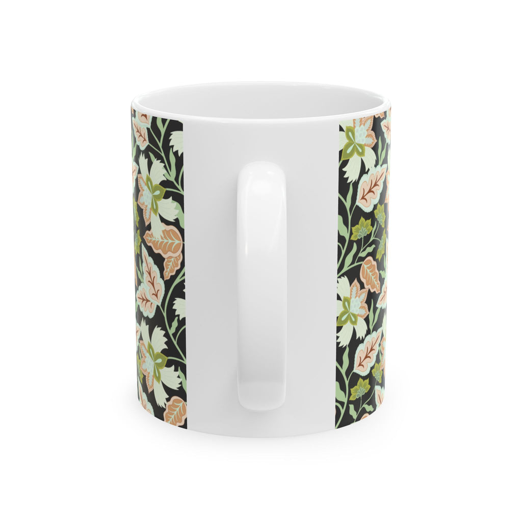 Floral Vine Ceramic Mug — Black Background Vintage Botanical Coffee Cup (11oz, 15oz)