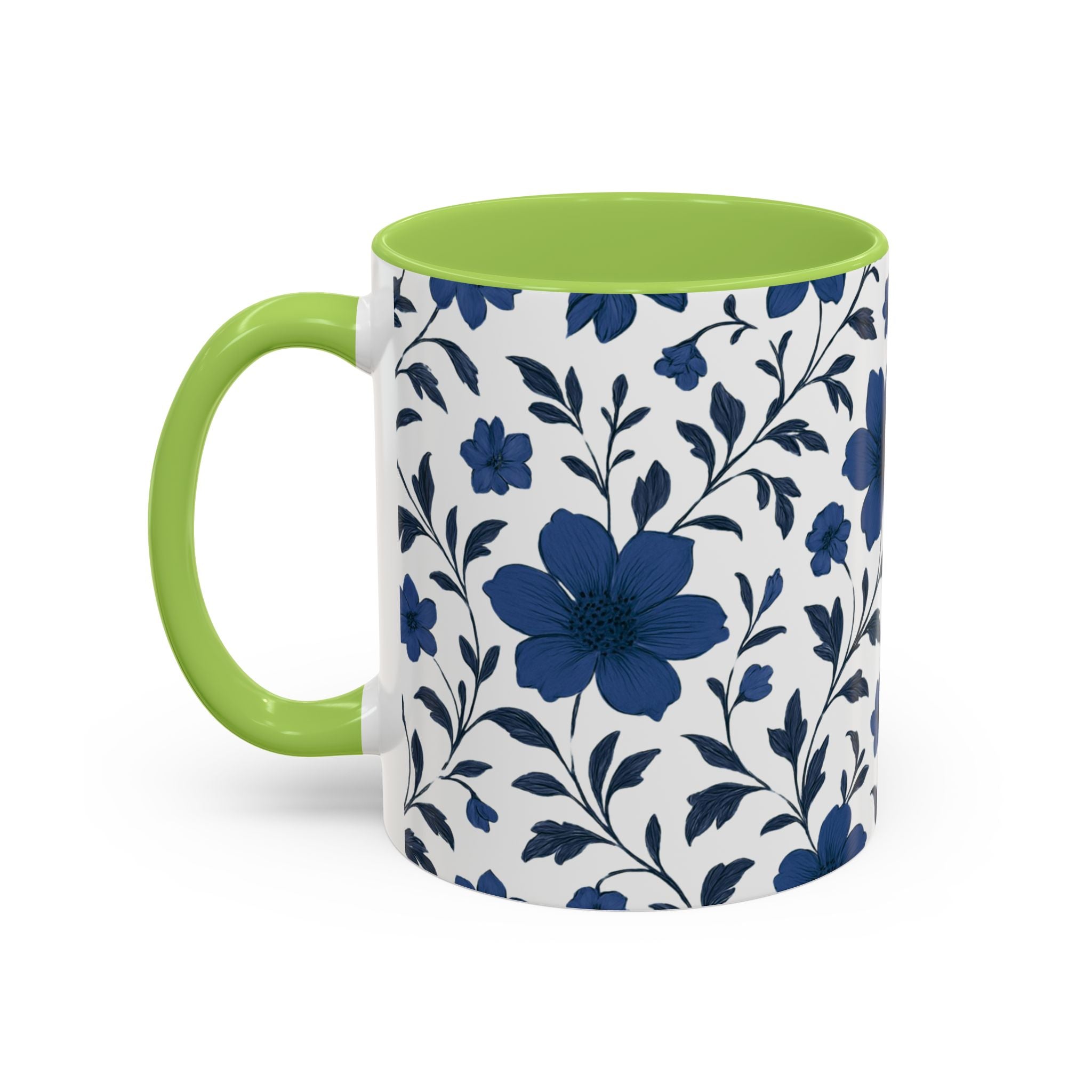 Blue Floral Accent Coffee Mug — Navy Blossom Pattern (11/15 oz)