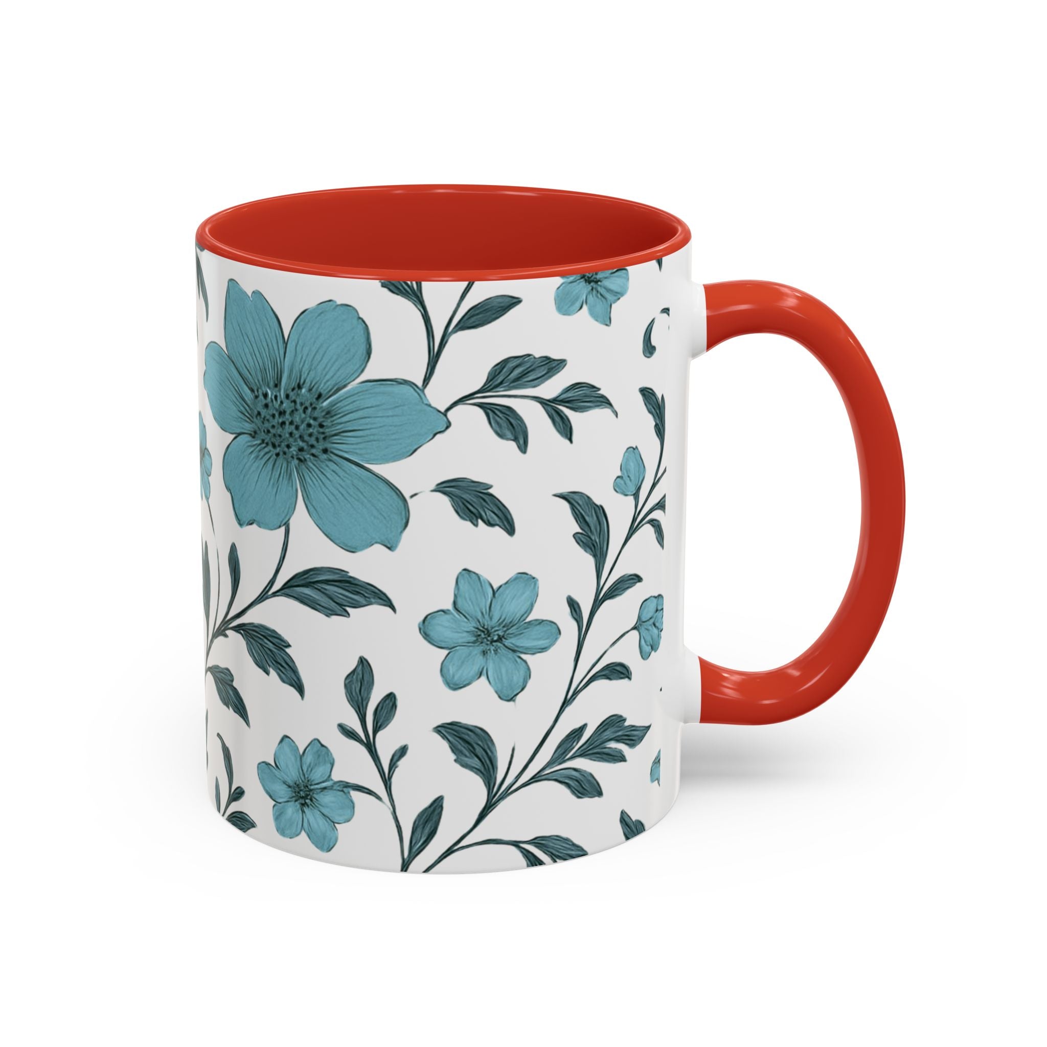 Teal Floral Accent Coffee Mug (11/15oz) – Ceramic Tea & Coffee Cup