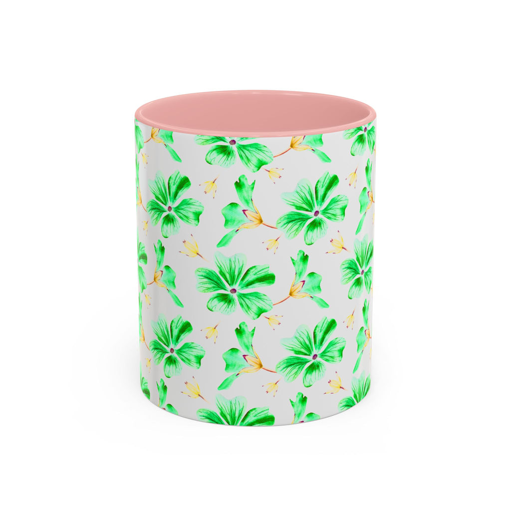 Green Watercolor Hibiscus Accent Coffee Mug – Tropical Floral Ceramic Mug