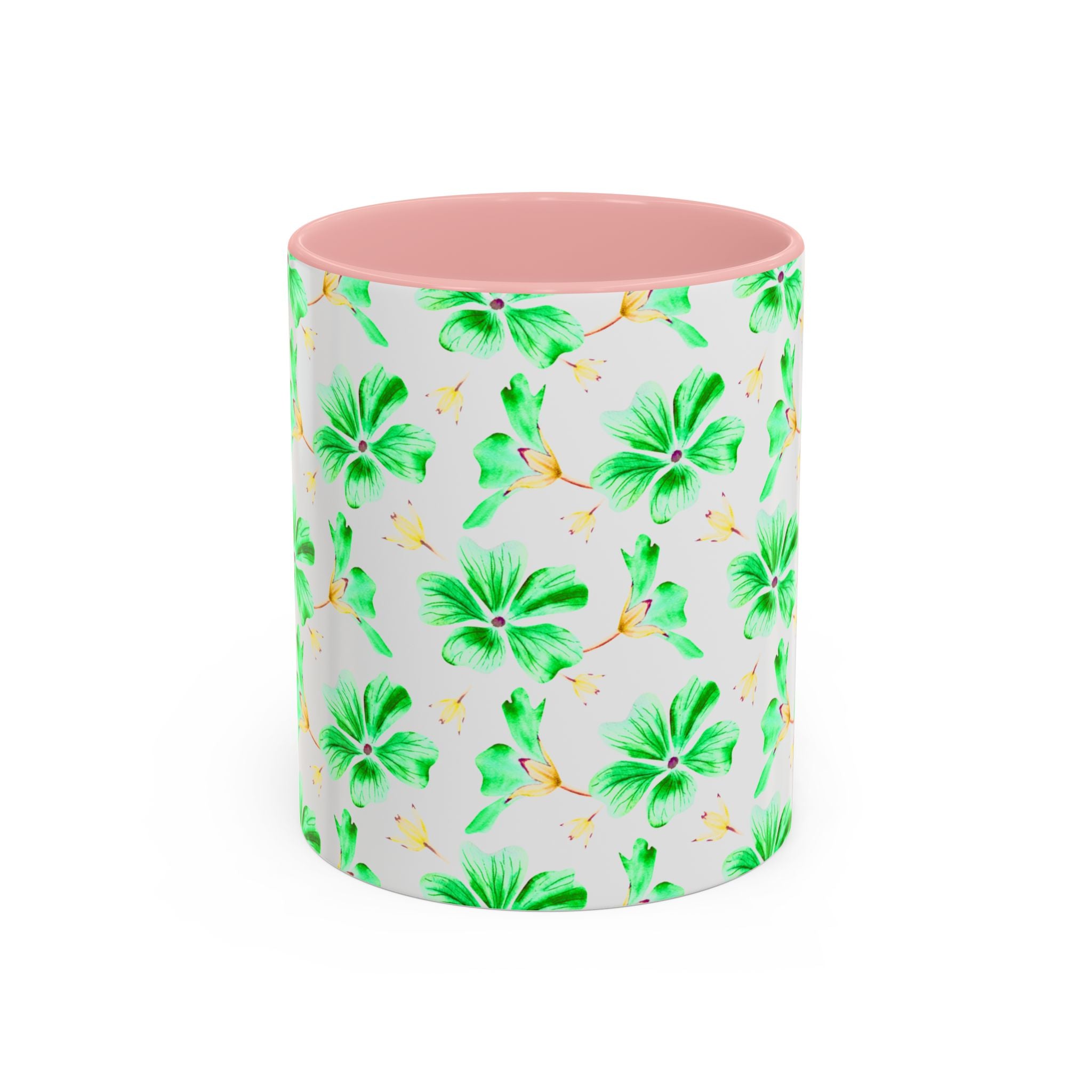 Green Watercolor Hibiscus Accent Coffee Mug – Tropical Floral Ceramic Mug