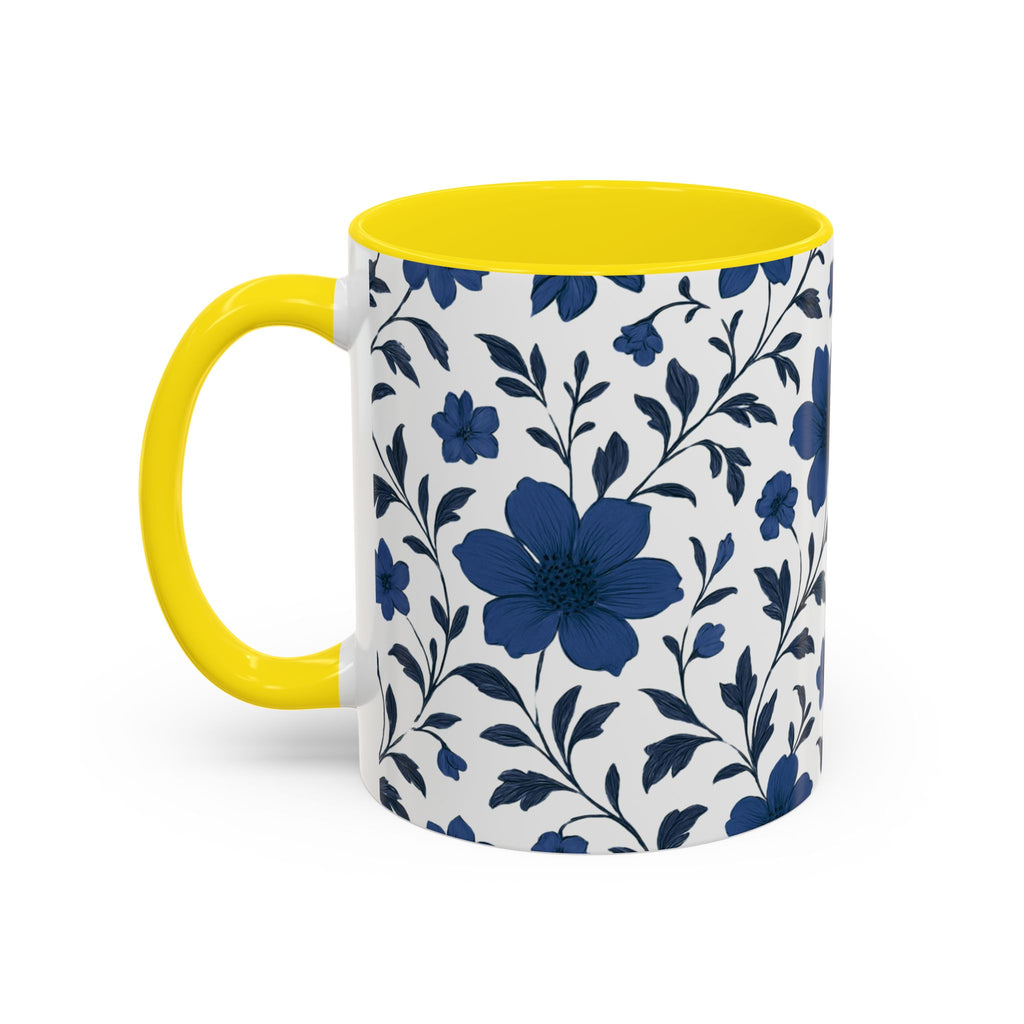 Blue Floral Accent Coffee Mug — Navy Blossom Pattern (11/15 oz)