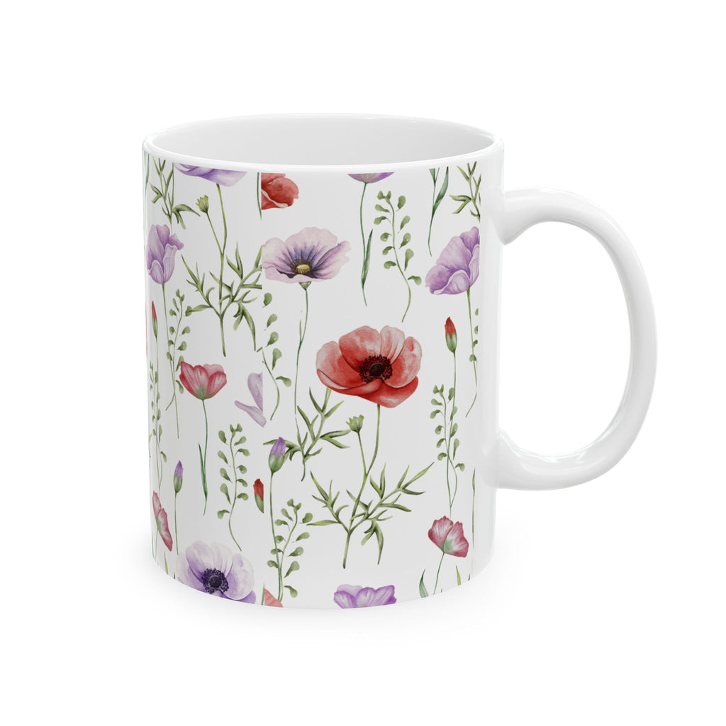 Floral Watercolor Poppy Mug — Botanical 11oz & 15oz Ceramic Coffee Cup