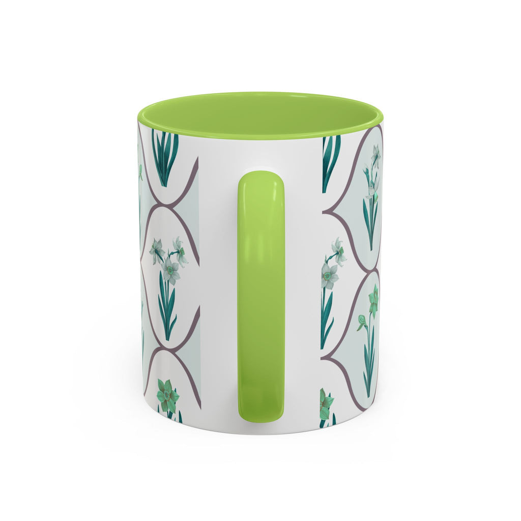Floral Tile Accent Coffee Mug — Green Botanical Pattern (11/15 oz)