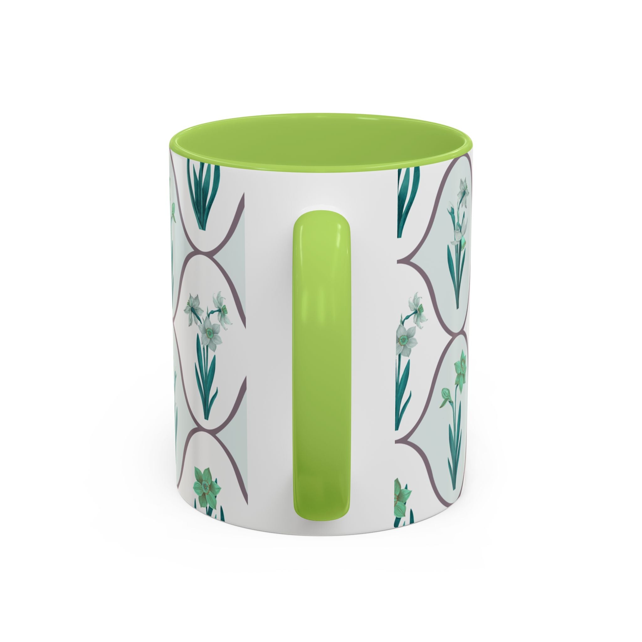 Floral Tile Accent Coffee Mug — Green Botanical Pattern (11/15 oz)