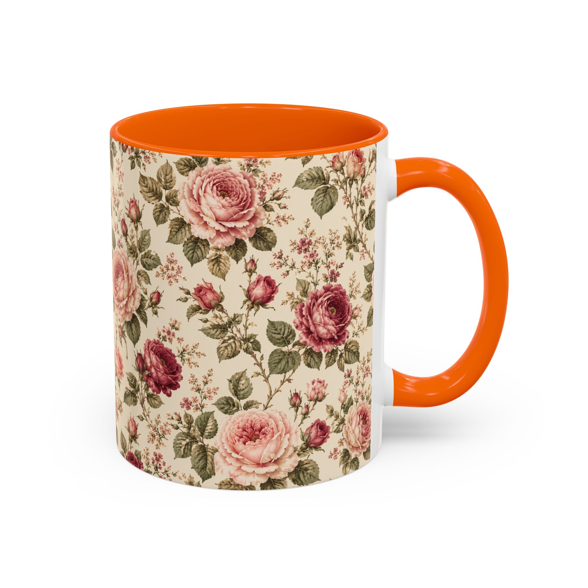Vintage Rose Accent Coffee Mug – Floral 11/15oz Ceramic Cup