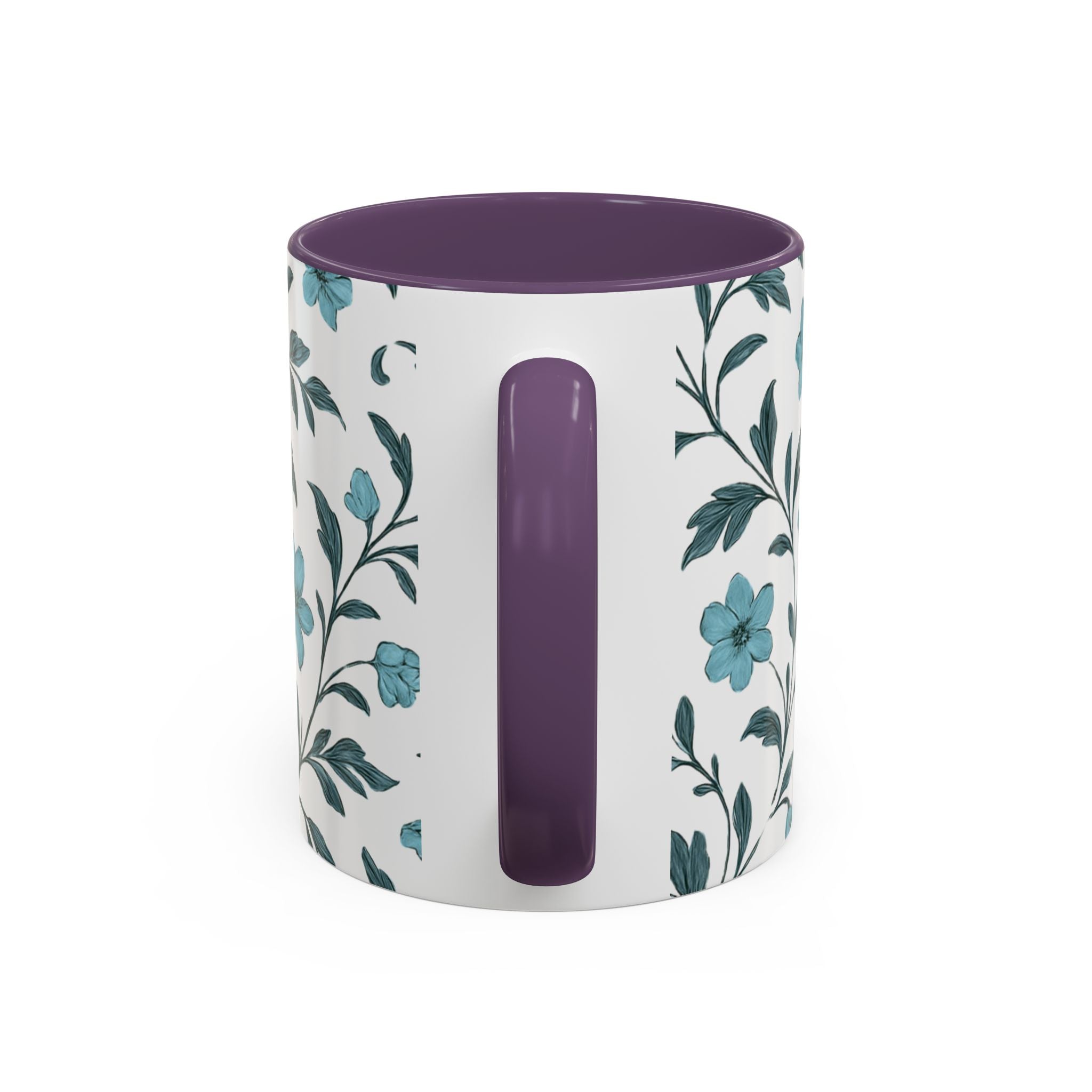 Teal Floral Accent Coffee Mug (11/15oz) – Ceramic Tea & Coffee Cup