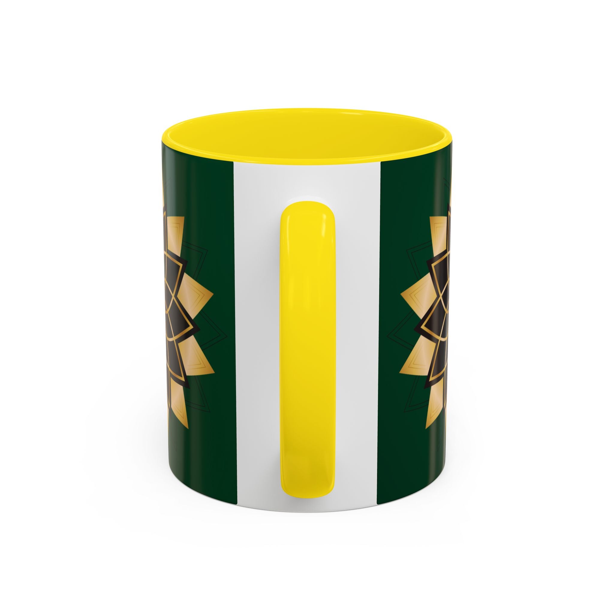 Gold Mandala Accent Coffee Mug — Elegant Green & Black Ceramic 11/15oz