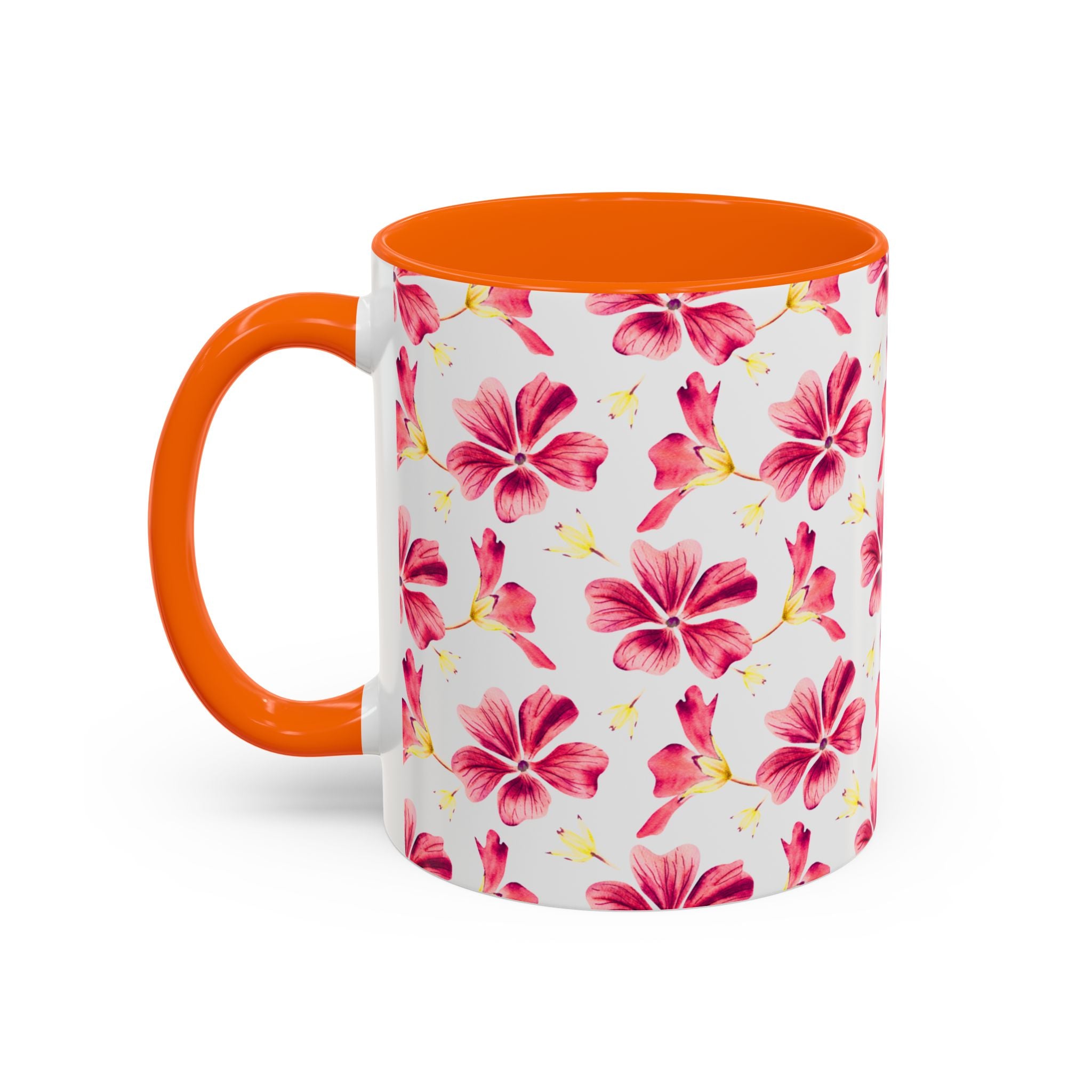 Pink Floral Accent Coffee Mug – Watercolor Hibiscus Pattern (11/15 oz)