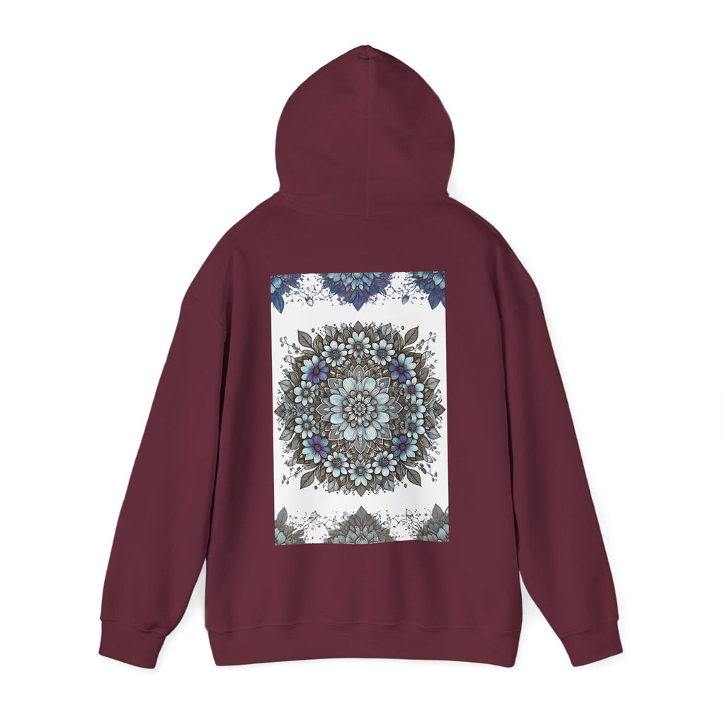 Floral Mandala Hoodie — Blue Botanical Symmetry Pullover