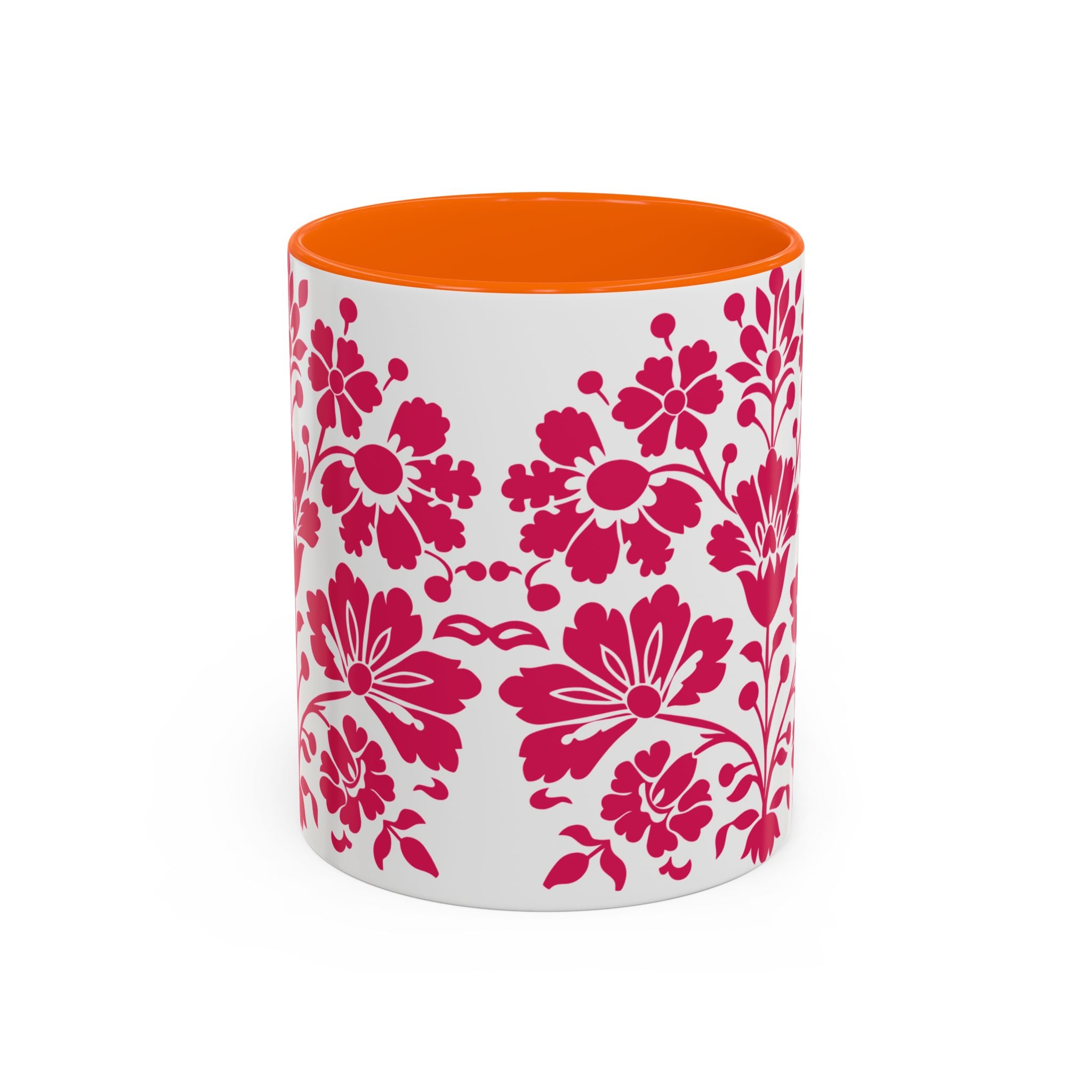 Pink Floral Accent Coffee Mug – 11/15oz Decorative Tea & Coffee Cup