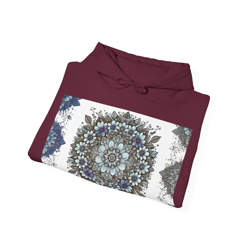 Floral Mandala Hoodie — Blue Botanical Symmetry Pullover