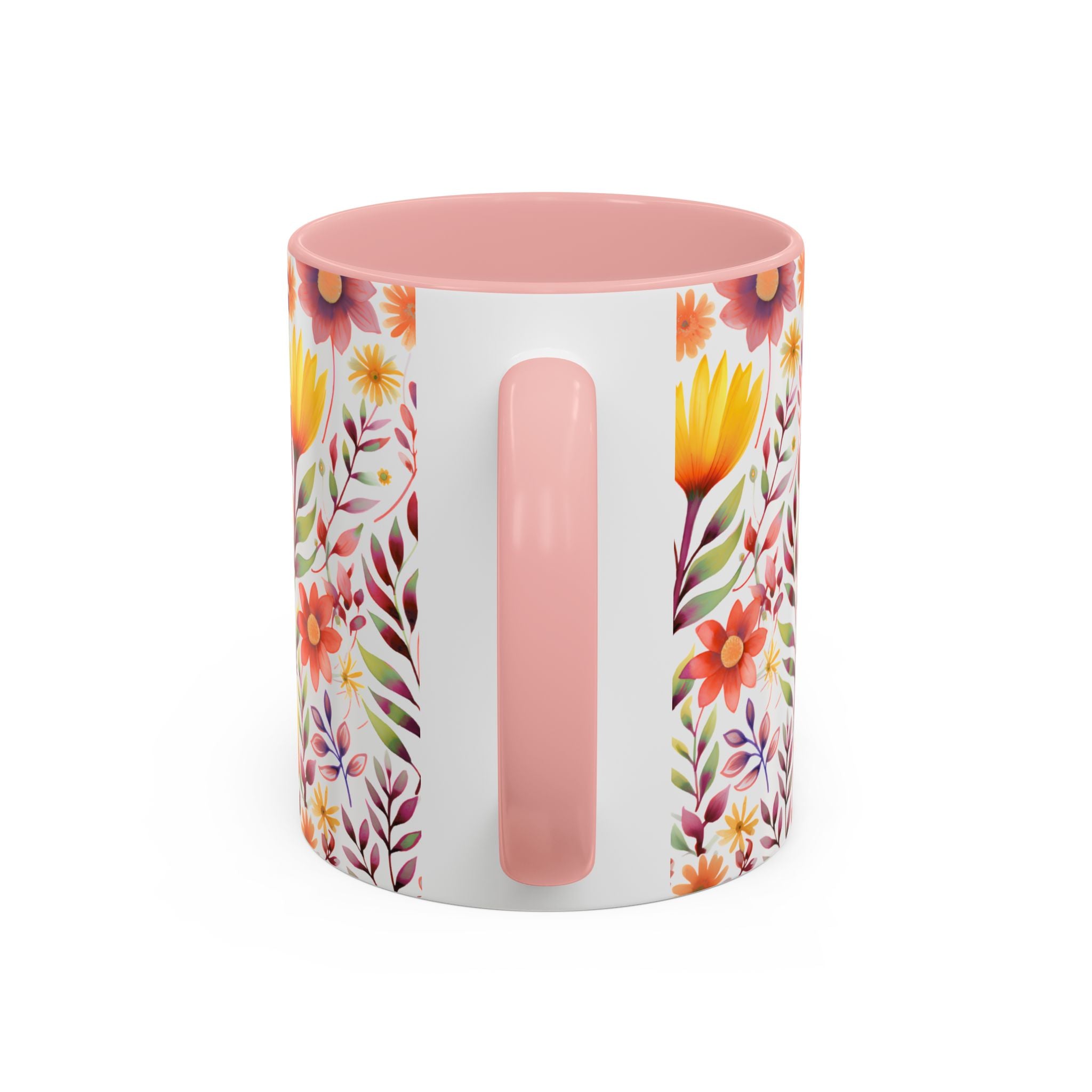 Floral Watercolor Accent Coffee Mug — Colorful Spring Blossom 11/15oz