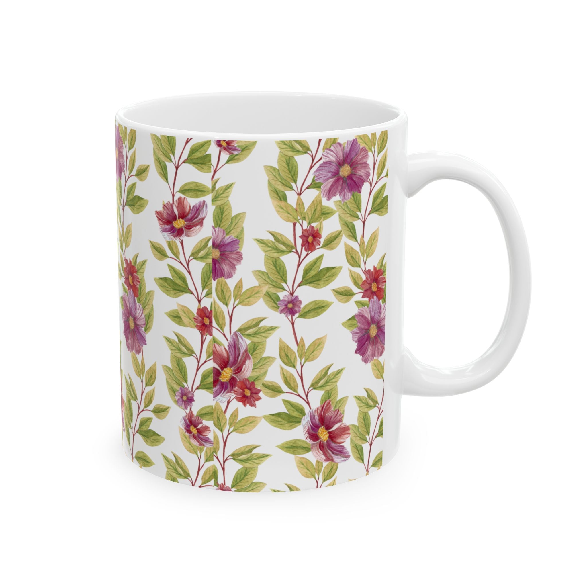 Floral Vine Ceramic Mug — Purple Garden Pattern (11oz & 15oz)
