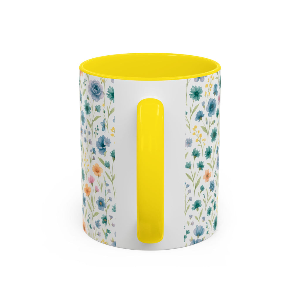 Floral Watercolor Accent Coffee Mug — Blue & Peach Wildflower Pattern (11/15oz)