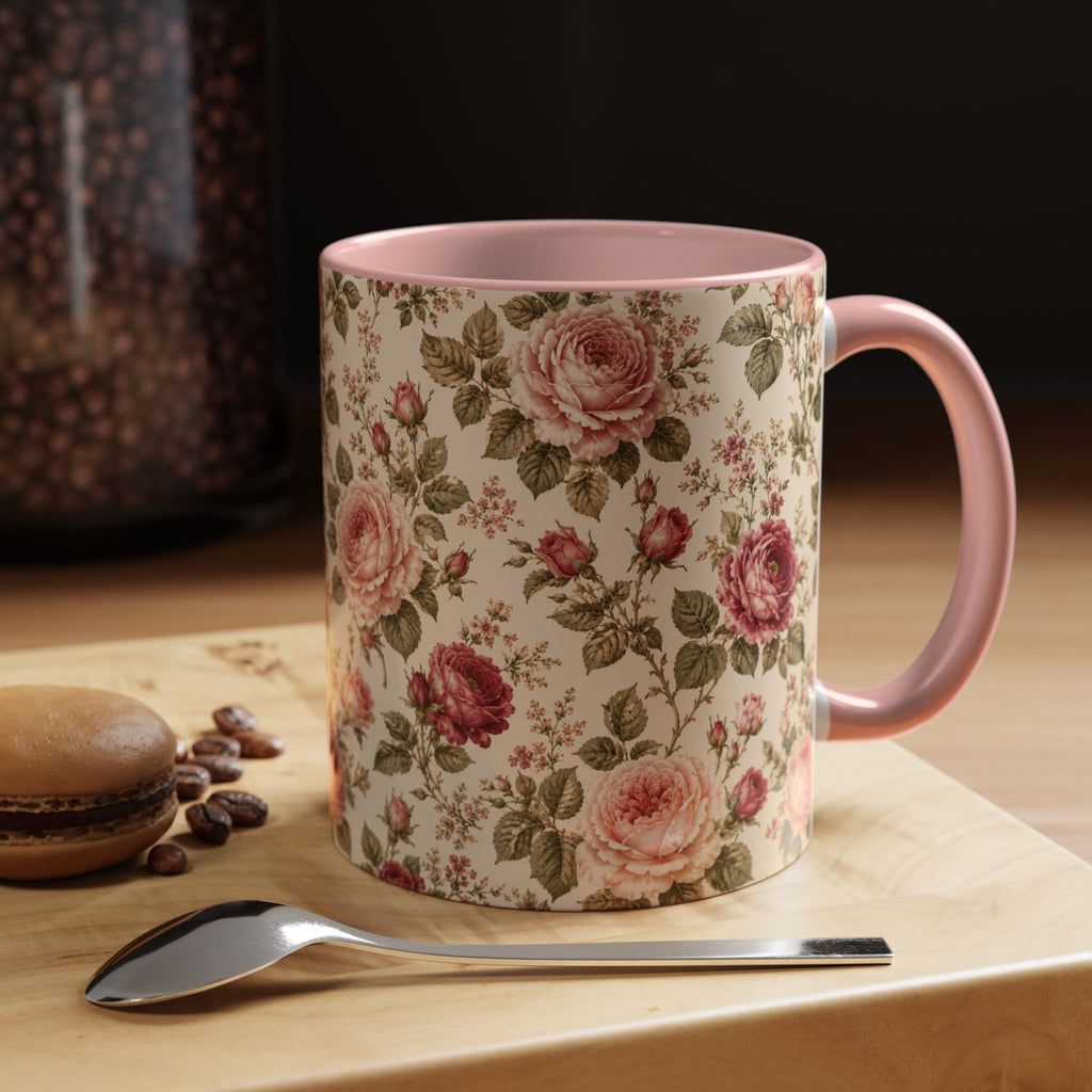 Vintage Rose Accent Coffee Mug – Floral 11/15oz Ceramic Cup