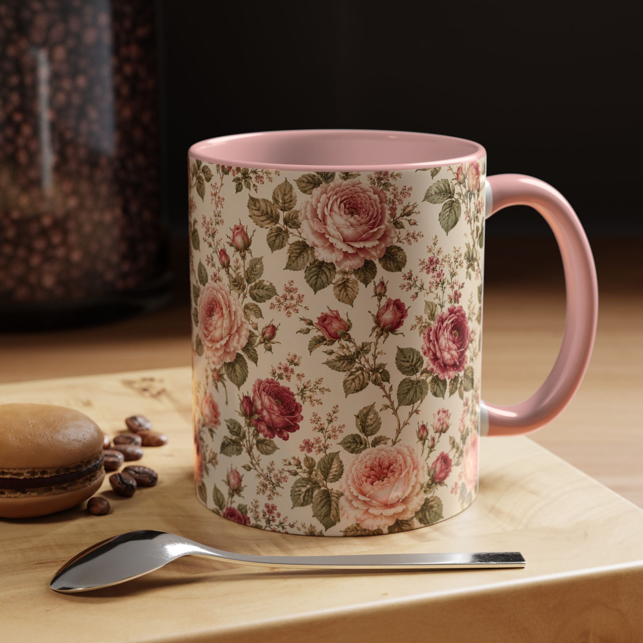 Vintage Rose Accent Coffee Mug – Floral 11/15oz Ceramic Cup
