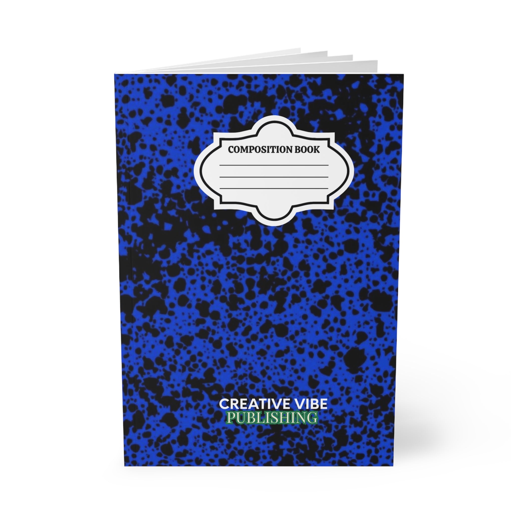 Composition Book-Style A5 Notebook — Blue Speckled Cover, 'Creative Vibe Publishing'
