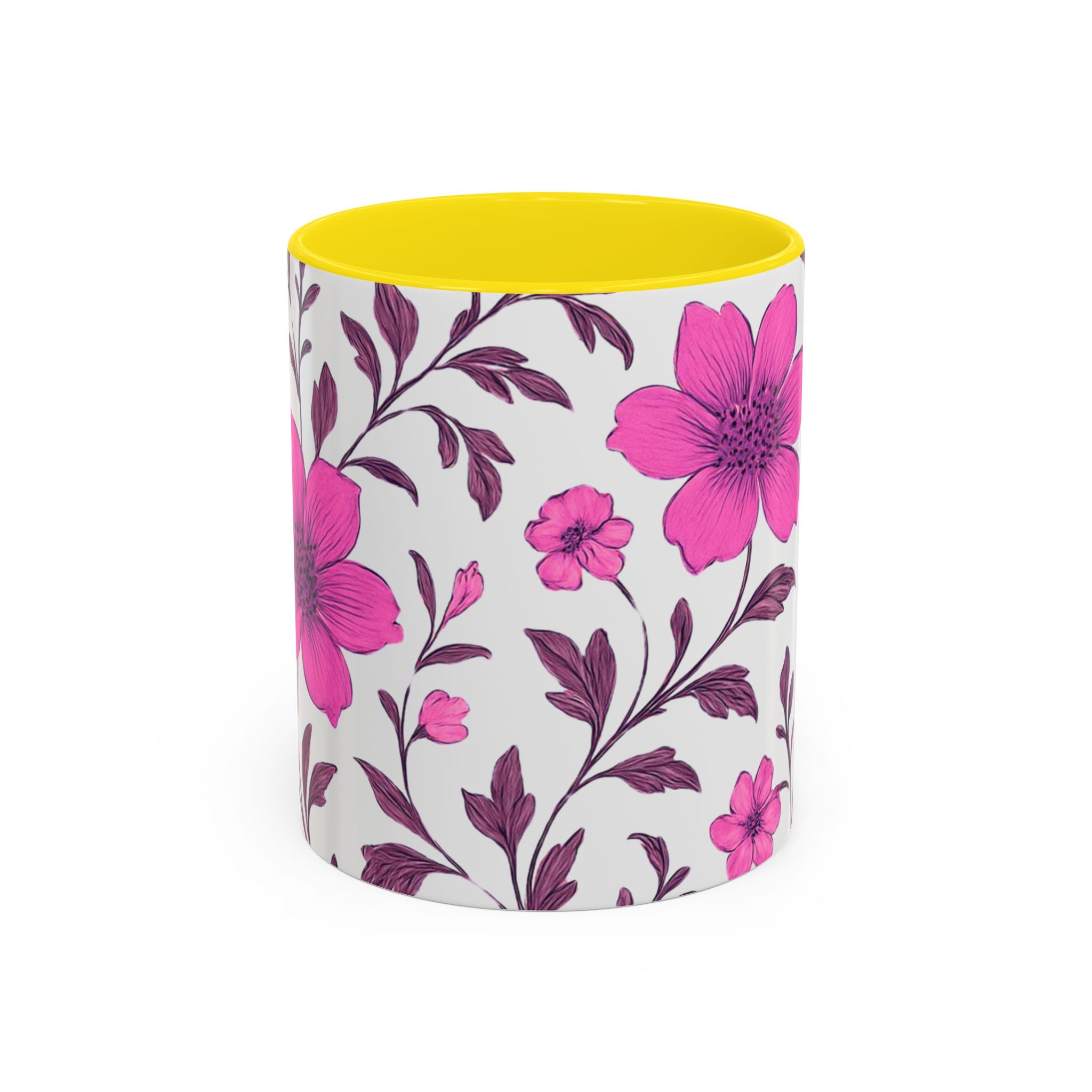 Pink Floral Accent Coffee Mug — 11/15oz