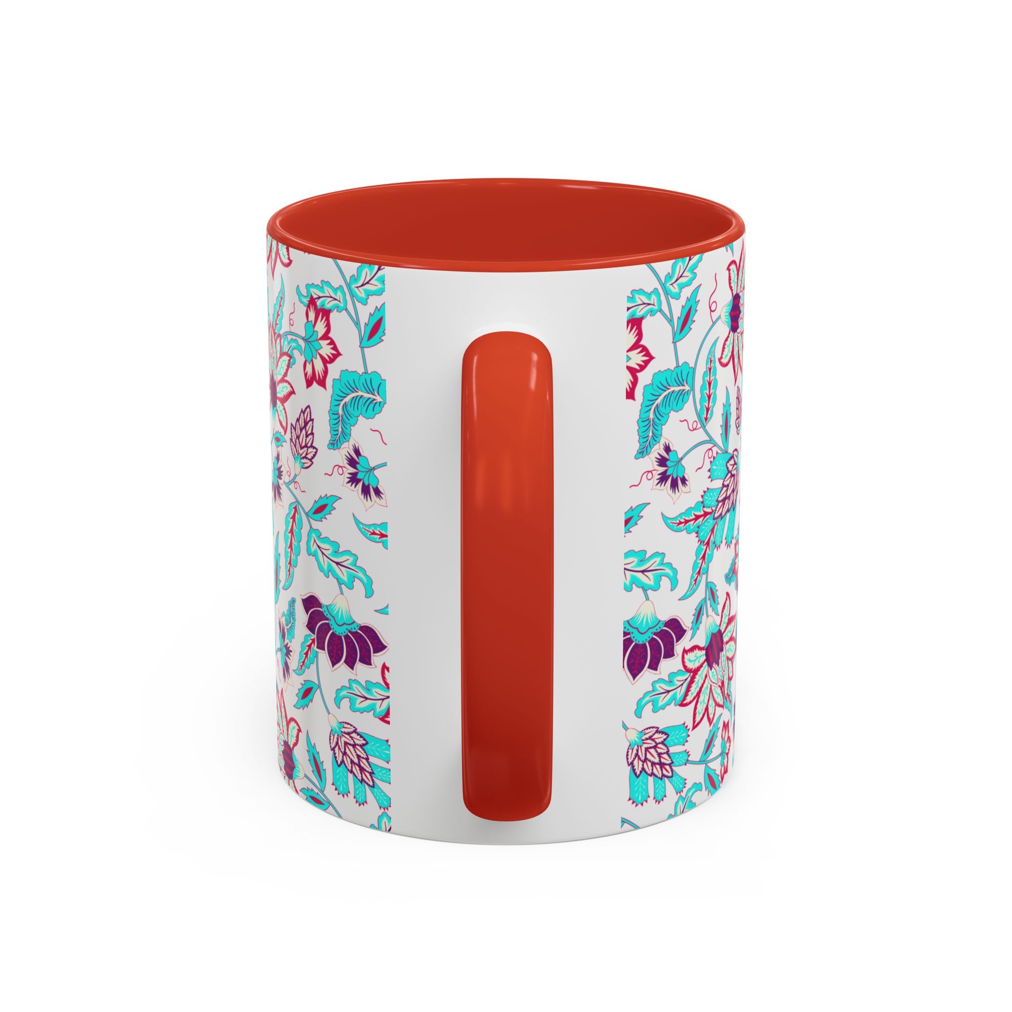 Floral Accent Coffee Mug – Teal & Magenta Patterned Ceramic Mug (11/15oz)